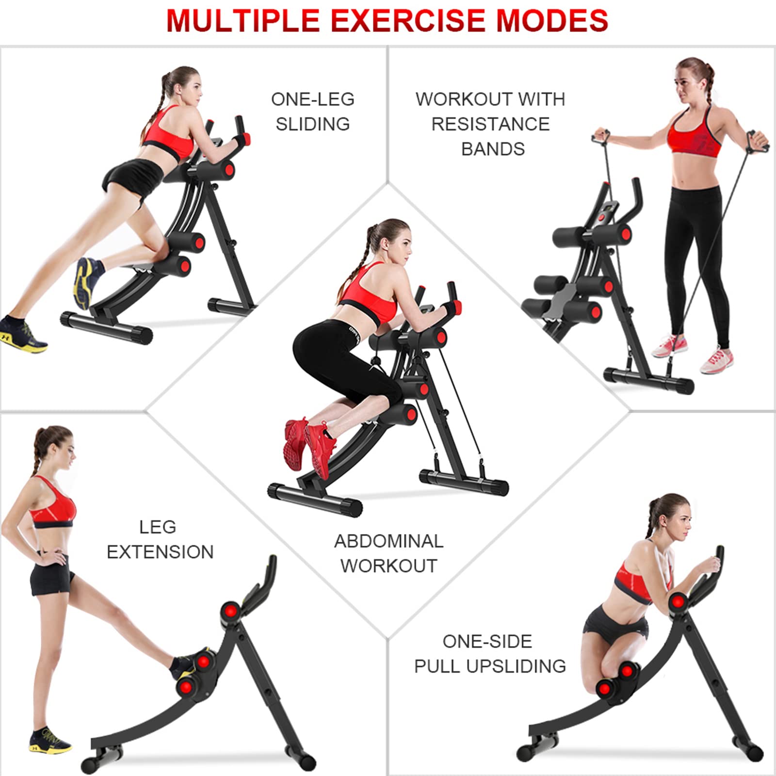 KESHWELL Ab Machine - Adjustable Abdominal Cruncher for Home Gym, Core Workout Equipment with Resistance Bands & LCD Display | Full Body Exercise for Women & Men | Perfect for Toning Abs, Waist Training and Strength Building at Home
