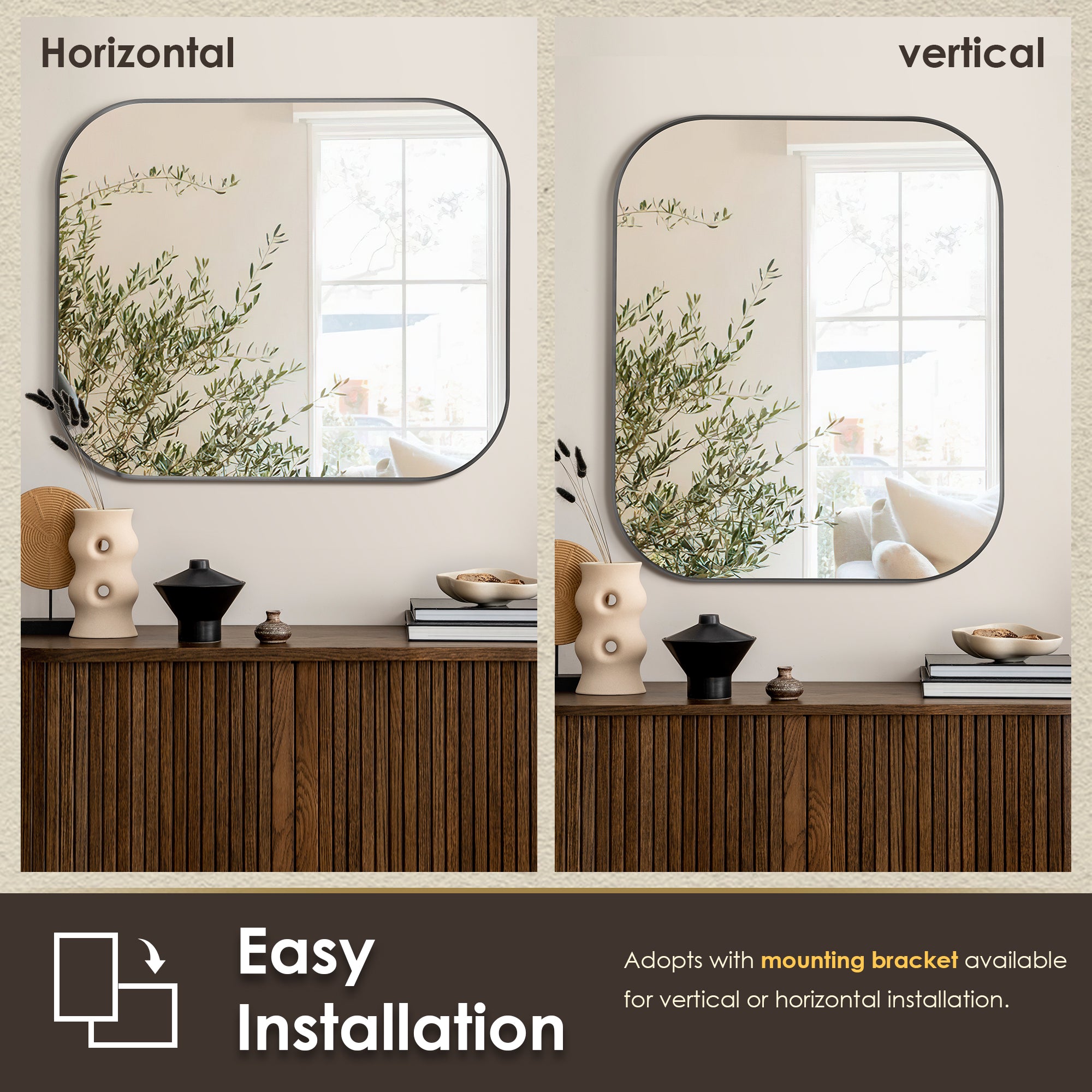 Trielle Rectangular Aluminum Framed Modern Bathroom Wall Mirror - Sleek & Durable Bathroom Decor for Vanity, Makeup & Home Decor