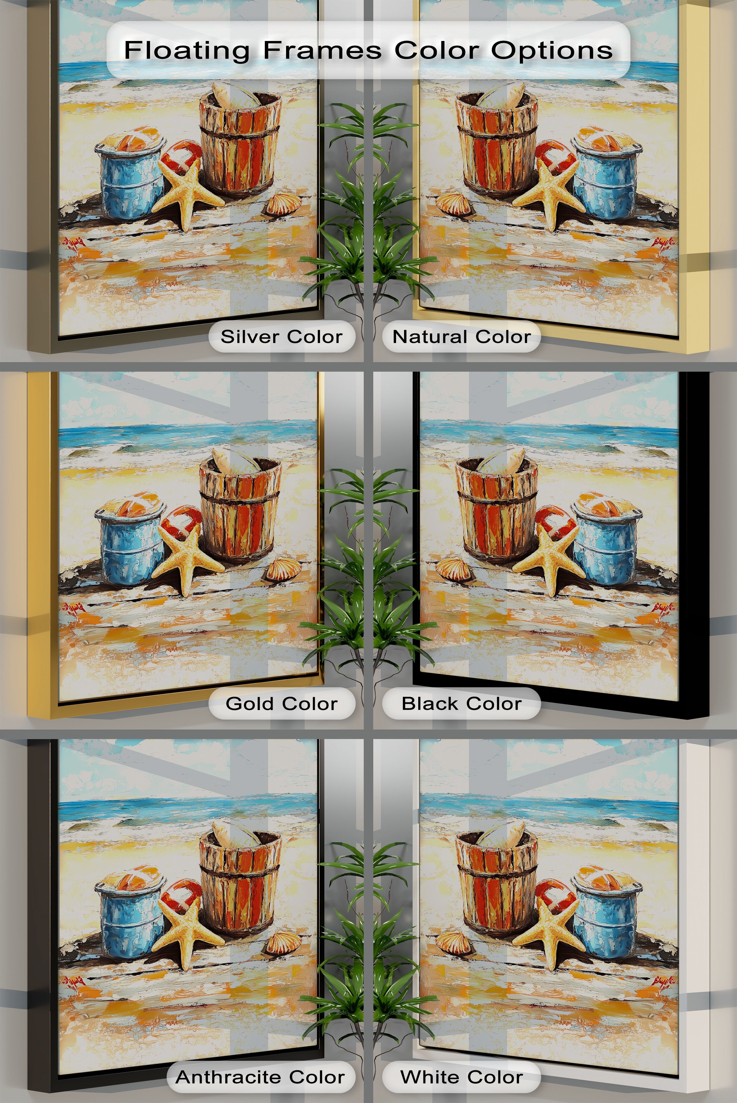 Vibrant Coastal Bucket Scene Canvas Prints - Beach Wall Art Decor for Living Room, Bedroom & Office - Perfect for Coastal, Nautical & Beach House Themes