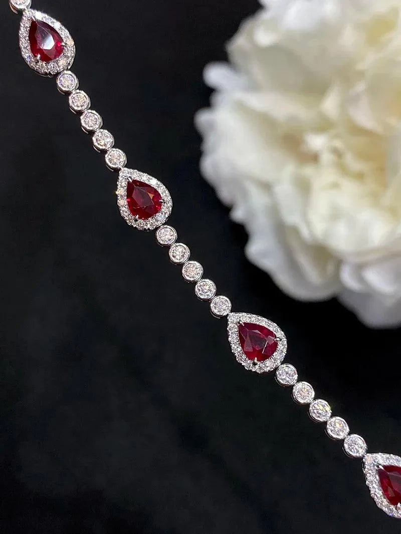 18K White Gold Bracelet with Real Natural Ruby & Diamonds | Fine Engagement Jewelry for Women | Elegant Gift for Anniversaries, Weddings & Special Occasions