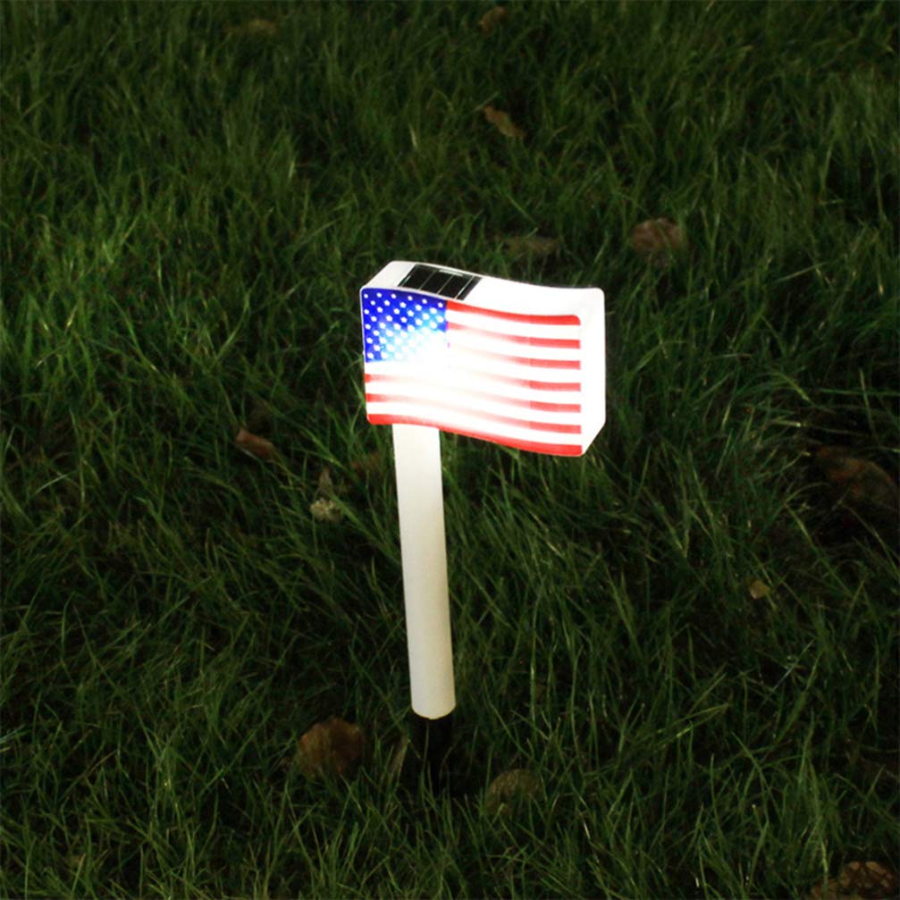 PRETYZOOM Solar Powered American Flag Lawn Lights - Waterproof Outdoor Garden Lights with Auto On/Off, Perfect for Yard, Pathway, Patio & Landscape Decoration
