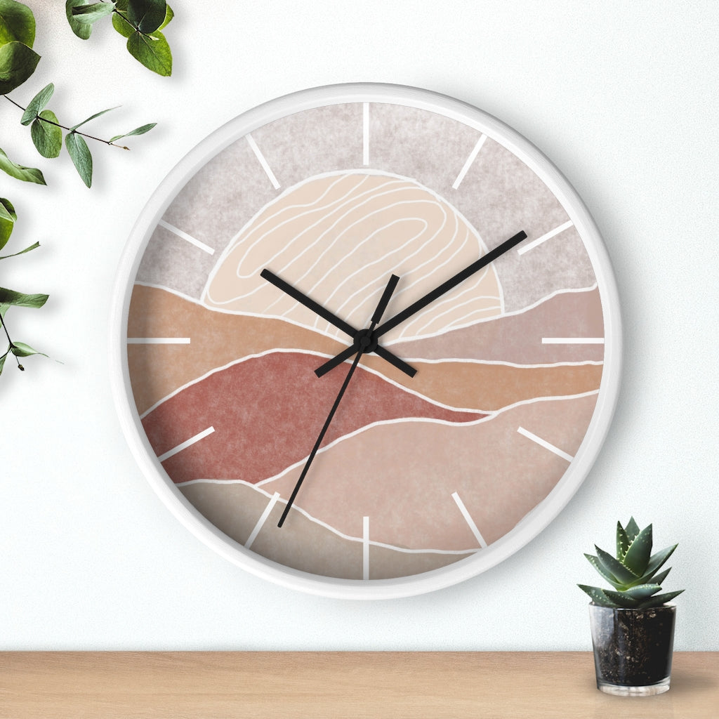 Silent Wall Clock with Sunset Modern Landscape Design - Battery Operated, No Ticking Noise - Perfect for Living Room, Bedroom, and Office Decor