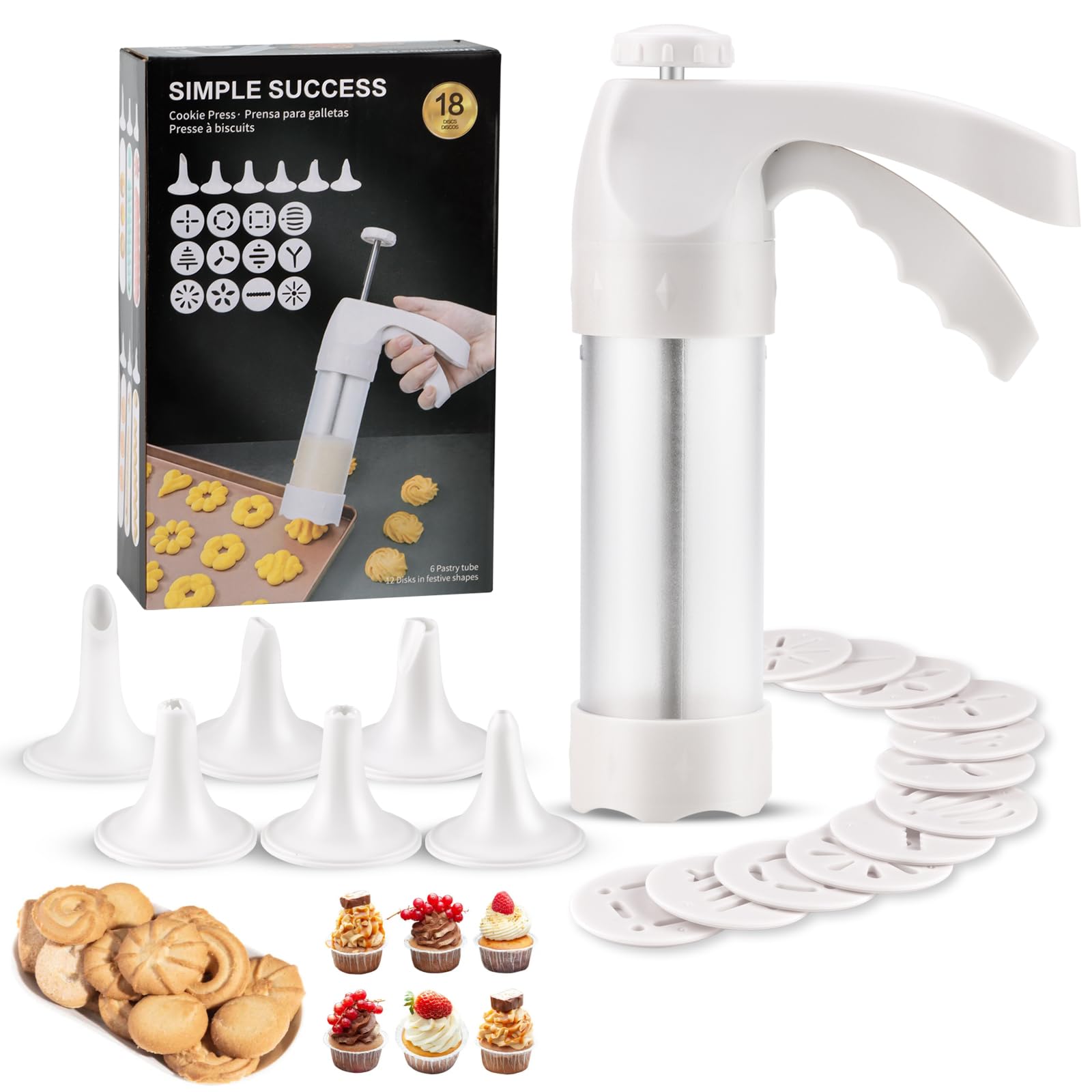 YOOUSOO Cookie Press Gun Kit - 12 Decorating Discs & 6 Icing Tips for DIY Biscuit Making - Perfect for Christmas Baking, Holiday Parties, and Home Decorating (Cookie Maker Machine)