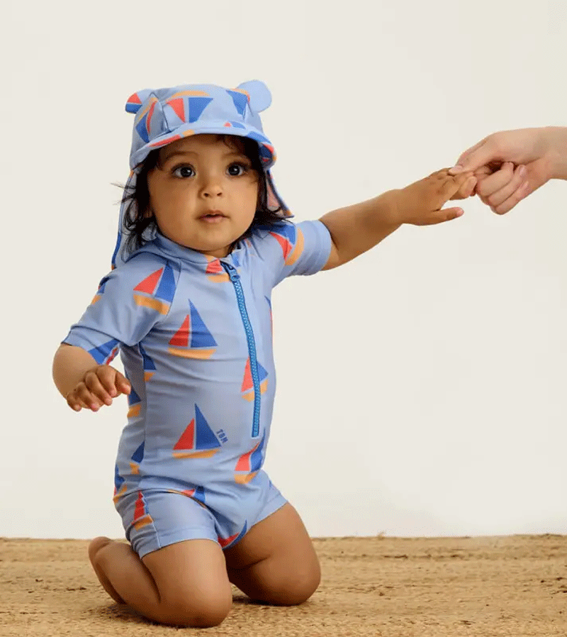 Bonnie Mob Regatta Blue Sailboat Baby & Kids Swim Hat - UV Protection Sun Hat for Beach, Pool & Water Play