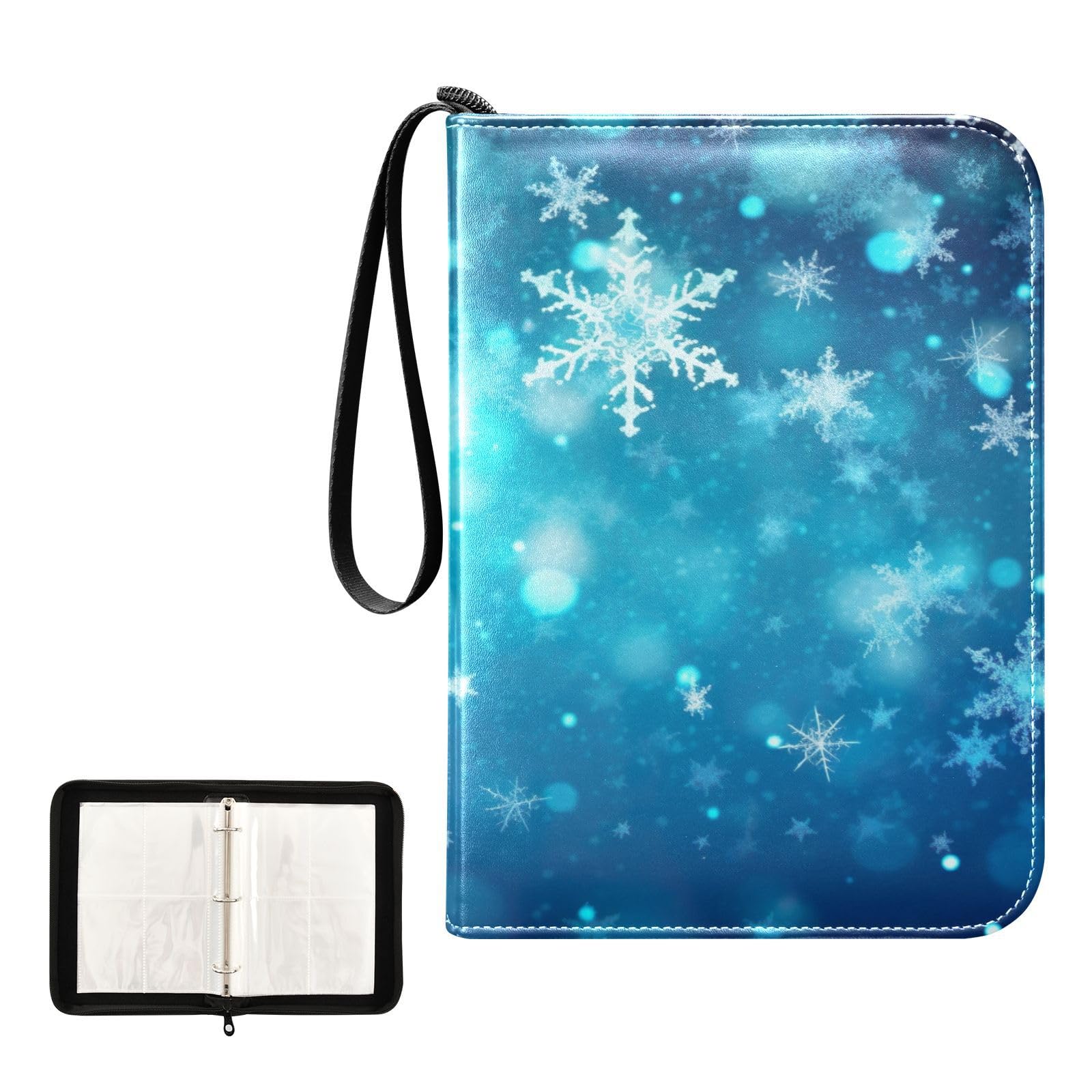 Winter Christmas Snowflakes 4-Pocket Trading Card Binder Book with 50 Sleeves - Holds 400 Cards, 3-Ring Album for Football, Pokemon & Collectible Cards - Perfect for Organizing, Displaying & Trading Game Cards