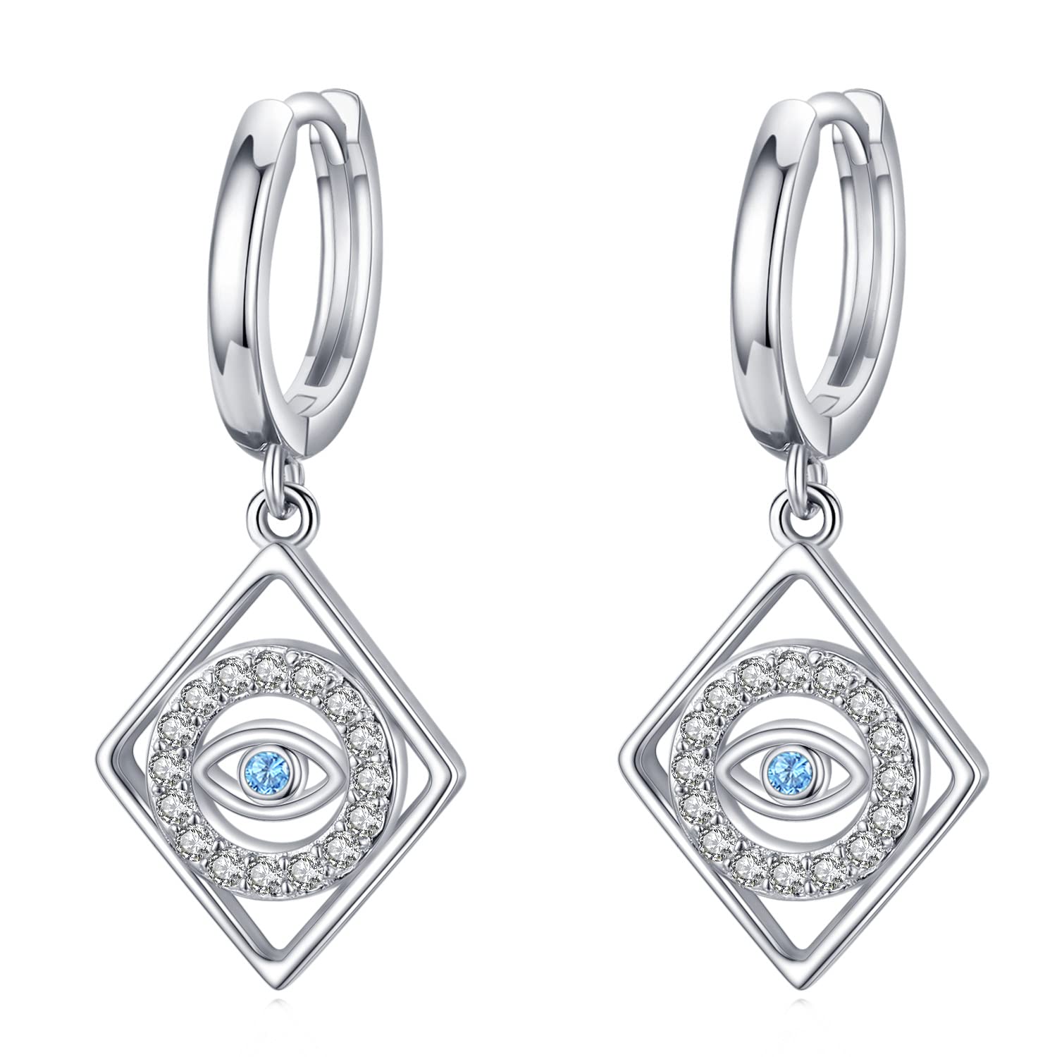 Evil Eye Sterling Silver Dangle Hoop Earrings for Women - Lucky Protection Jewelry Gifts for Girls & Women - Perfect for Everyday Wear, Parties & Spiritual Healing
