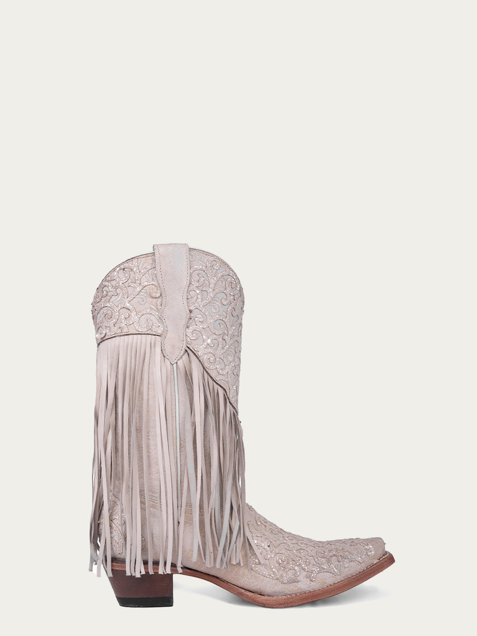 Glitter Overlay Lamb Fringe White Snip Toe Cowboy Boots for Teens - Western Style Fashion for Girls, Parties & Rodeo Events