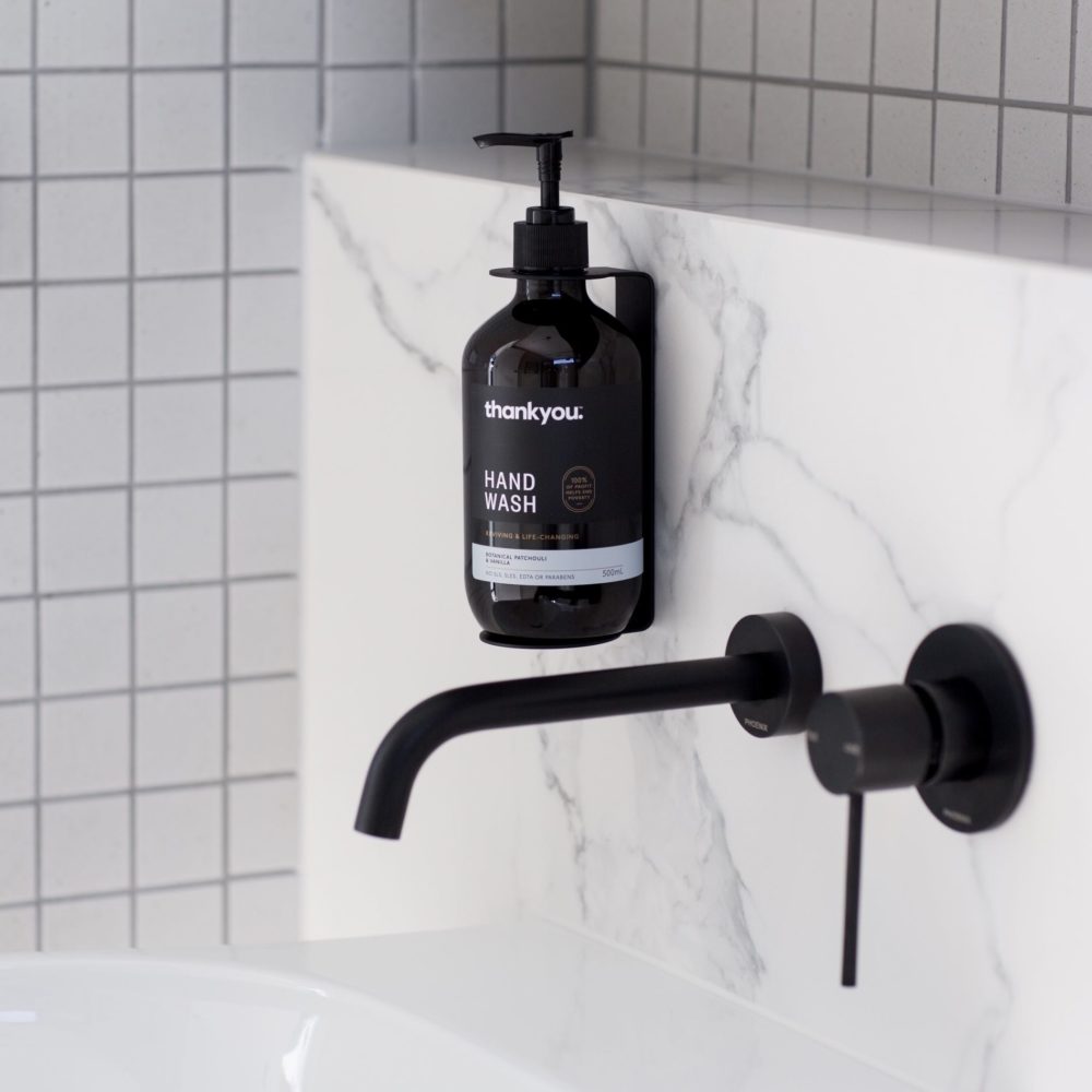 DESIGNSTUFF Single Soap Dispenser Holder - Modern Bathroom Organizer, Black | Perfect for Kitchen, Bathroom & Vanity Countertop Storage