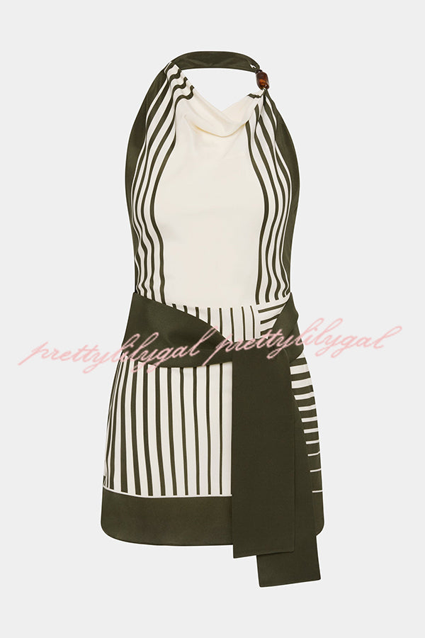 Stylish Striped Beads Cowl Neck Backless Tie-Up Mini Dress for Summer Events | Perfect for Beach Parties, Date Nights & Vacation Outfits