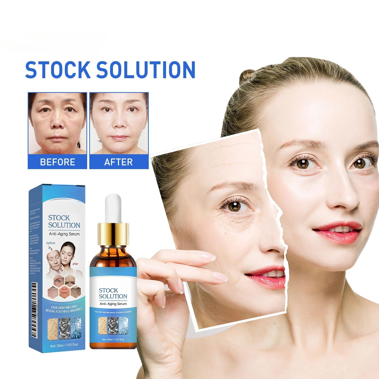 1 Pack Anti-Aging Facial Serum - Hydrating Stock Solution for Smooth Skin & Fine Lines Reduction | Perfect for Night Routine & Daily Skincare Regimen