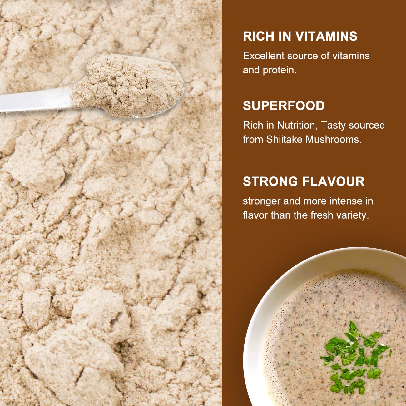 Premium Organic Shiitake Mushroom Powder - All-Natural Umami Seasoning for Cooking, Soups & Sauces - 5.3 Oz | Vegan, Gluten-Free, Non-GMO Mushroom Powder for Enhanced Flavor in Meals & Recipes