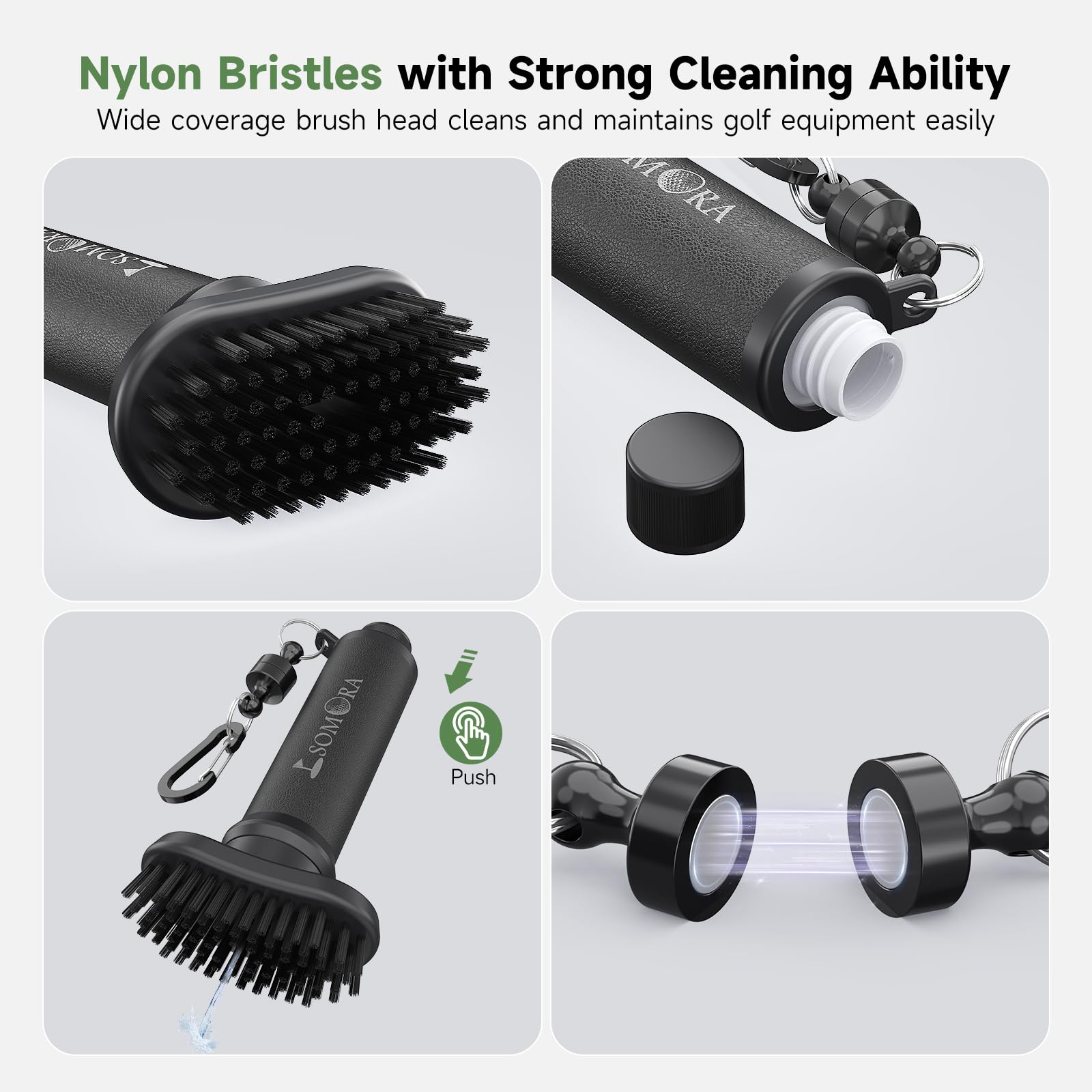 Premium Golf Club Cleaning Brush with Nylon Bristles & Magnetic Clip - Squeeze Bottle Design for Easy Water Flow - Ideal Golf Accessories & Gifts for Men (Christmas, Birthday, White Elephant) - Perfect for On-Course Cleaning & Club Maintenance