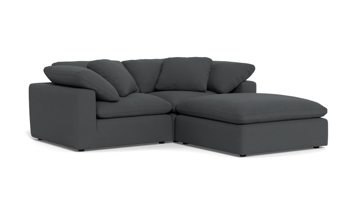 Fluffy 2-Piece Sectional Sofa with Ottoman - Soft Plush Fabric Modern Living Room Furniture for Small Spaces, Apartment & Cozy Home Decor