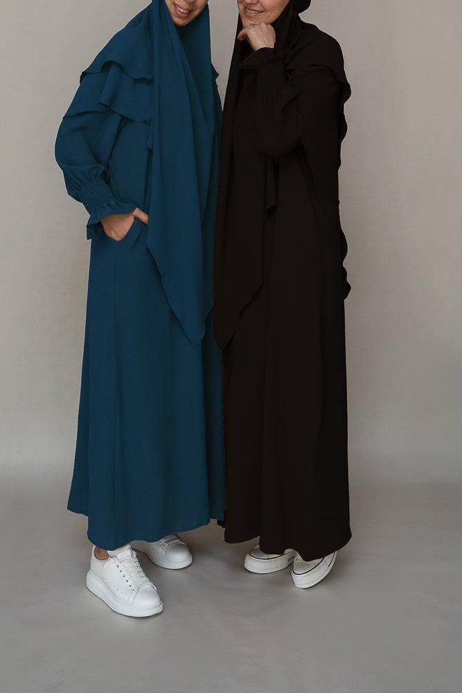 Elegant Black Non-Wrinkle Abaya Dress with Pockets - Modest Muslim Prayer Dress for Women, Perfect for Daily Wear, Mosque & Special Occasions