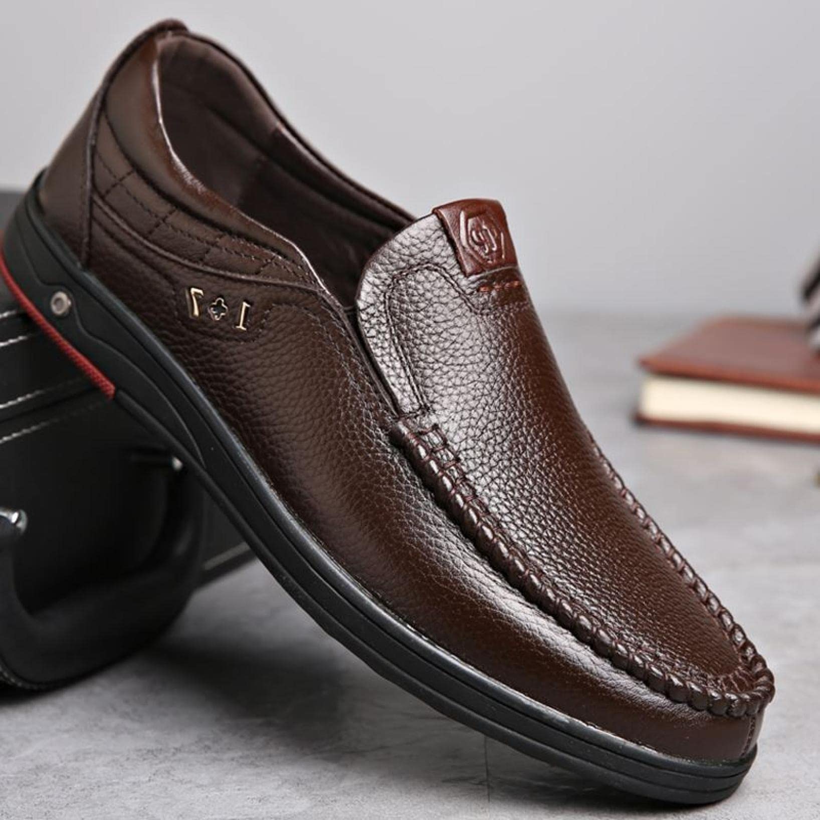 Hoxekle Men's Faux Leather Casual Loafers - Soft Slip-On Moccasin Driving Shoes for Office & Comfortable Walking | Breathable & Lightweight Men's Shoes for Work, Travel & Daily Wear