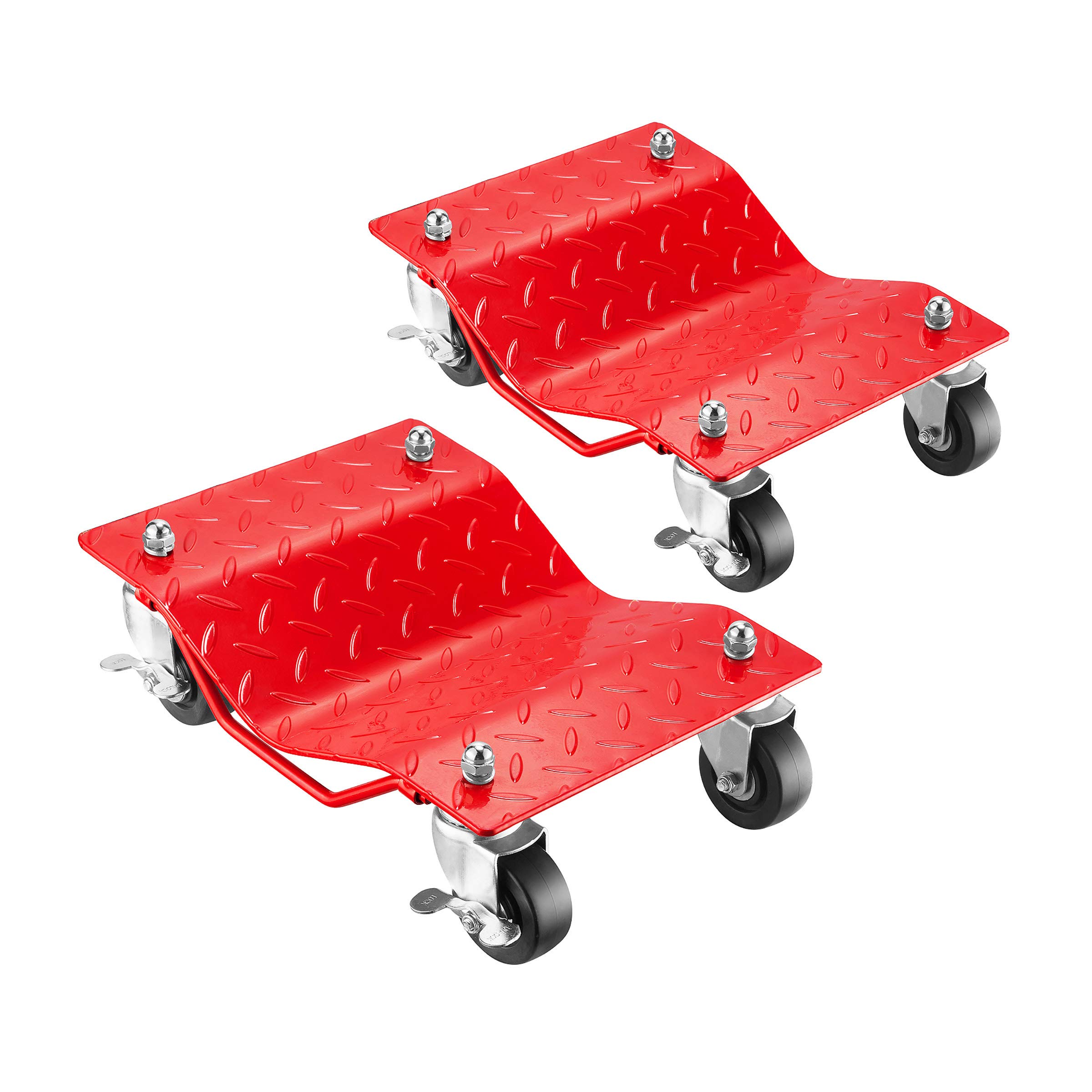 Premium 2-Pack 5050 Pentagon Car Tire Dolly - Heavy Duty Tire Skates for Easy Vehicle Movement (Red) - Perfect for Garage Storage, Auto Repair & RV Maintenance