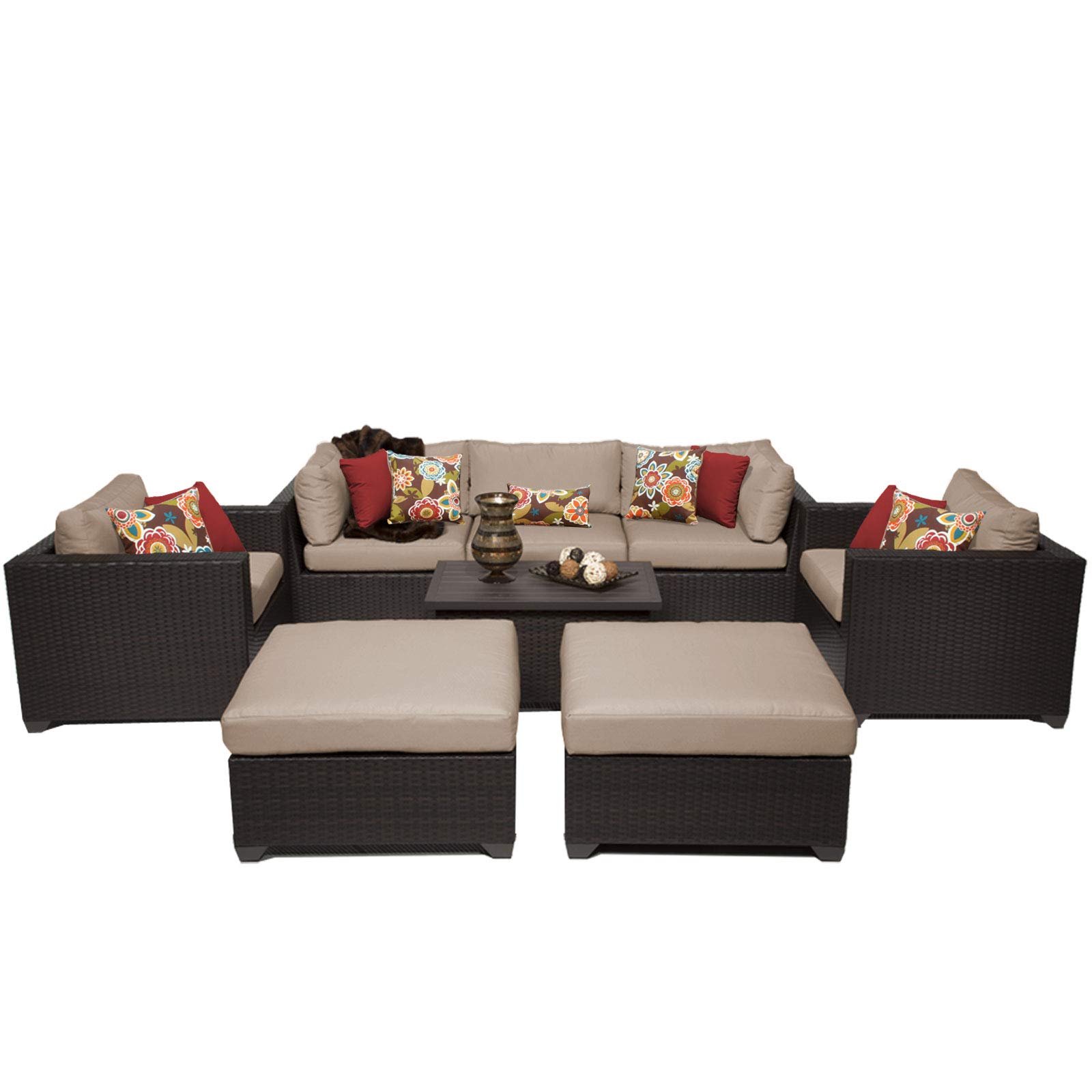TK Classics 8-Piece Belle Outdoor Wicker Patio Furniture Set in Wheat Color - Perfect for Garden, Poolside, and Backyard Relaxation