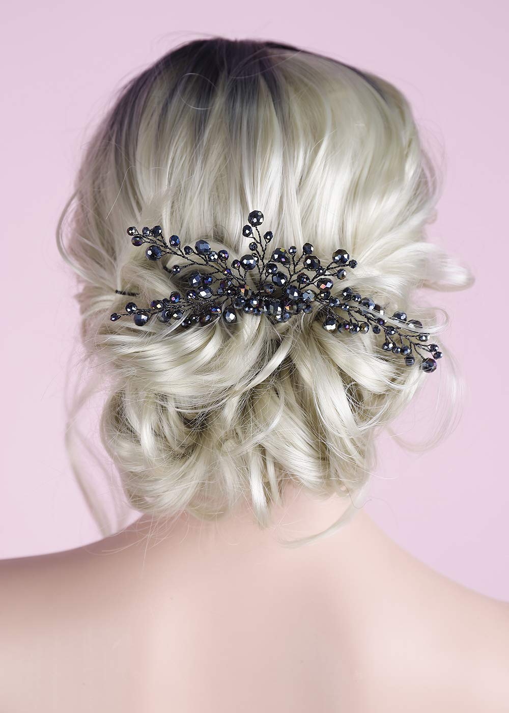 Black Rhinestone Hair Crown for Women – Elegant Bridal Hair Comb, Boho Wedding & Prom Party Hair Jewelry – Perfect for Festivals, Weddings & Special Occasions