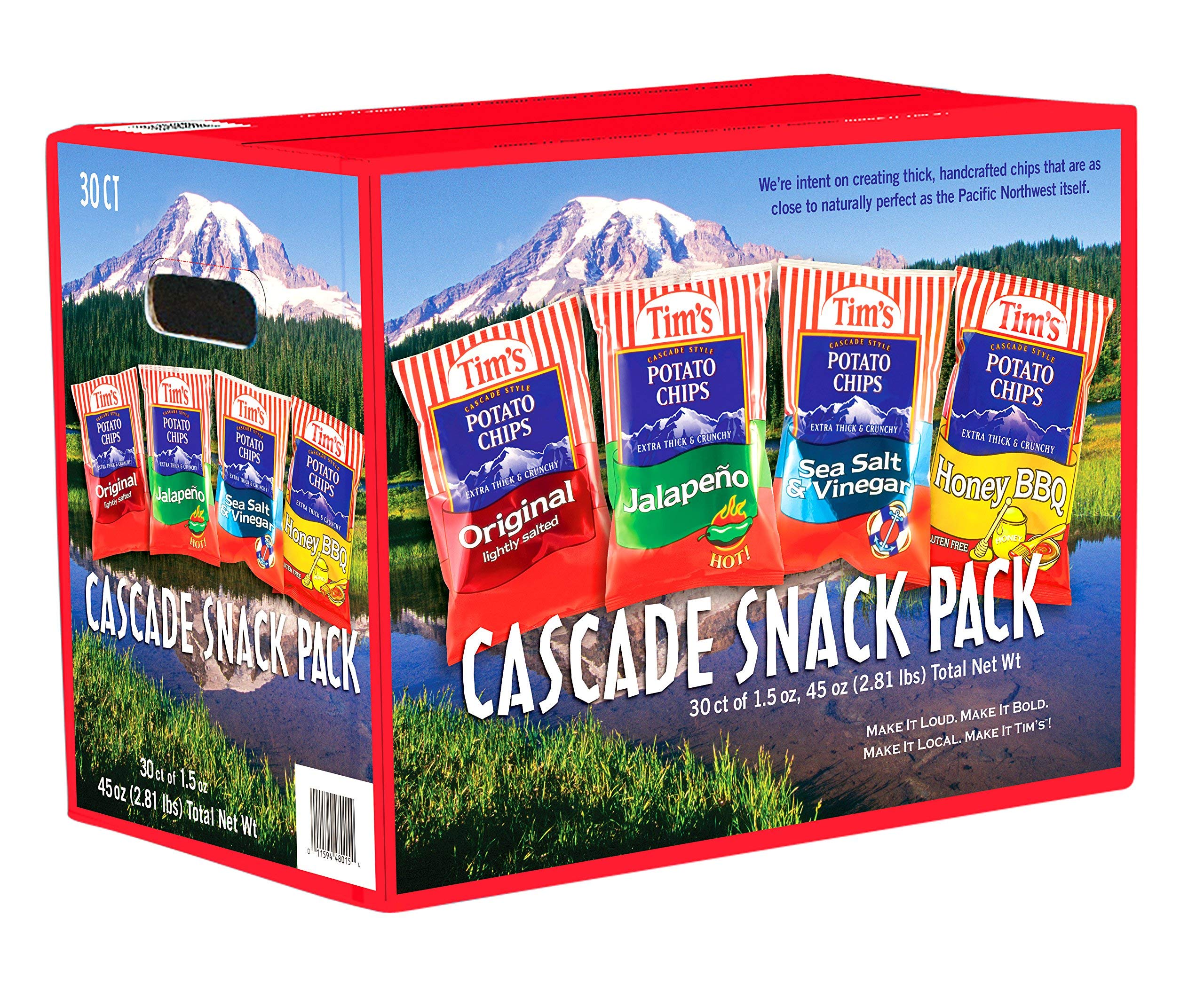 Tim's Cascade Style Potato Chips Variety Pack - 2 Pack (1.5 Ounce, 30 Bags) | Crunchy Snacks for Parties, Picnics & On-the-Go | American Kettle Cooked Chips