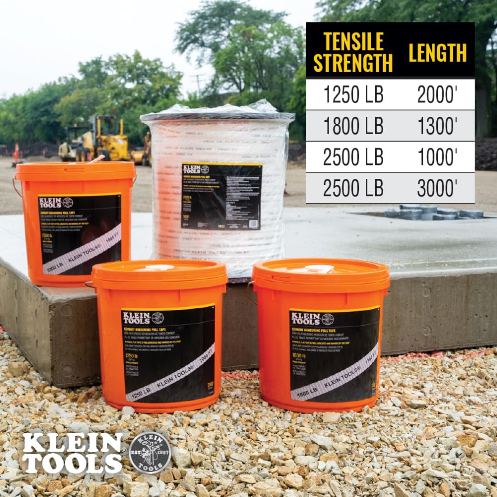 Klein Tools 50131 1800-Pound x 1300-Foot Heavy-Duty Conduit Measuring Pull Tape - Mule Tape for Cable & Wire Pulling | Ideal for Electricians, Construction & Industrial Wiring Projects