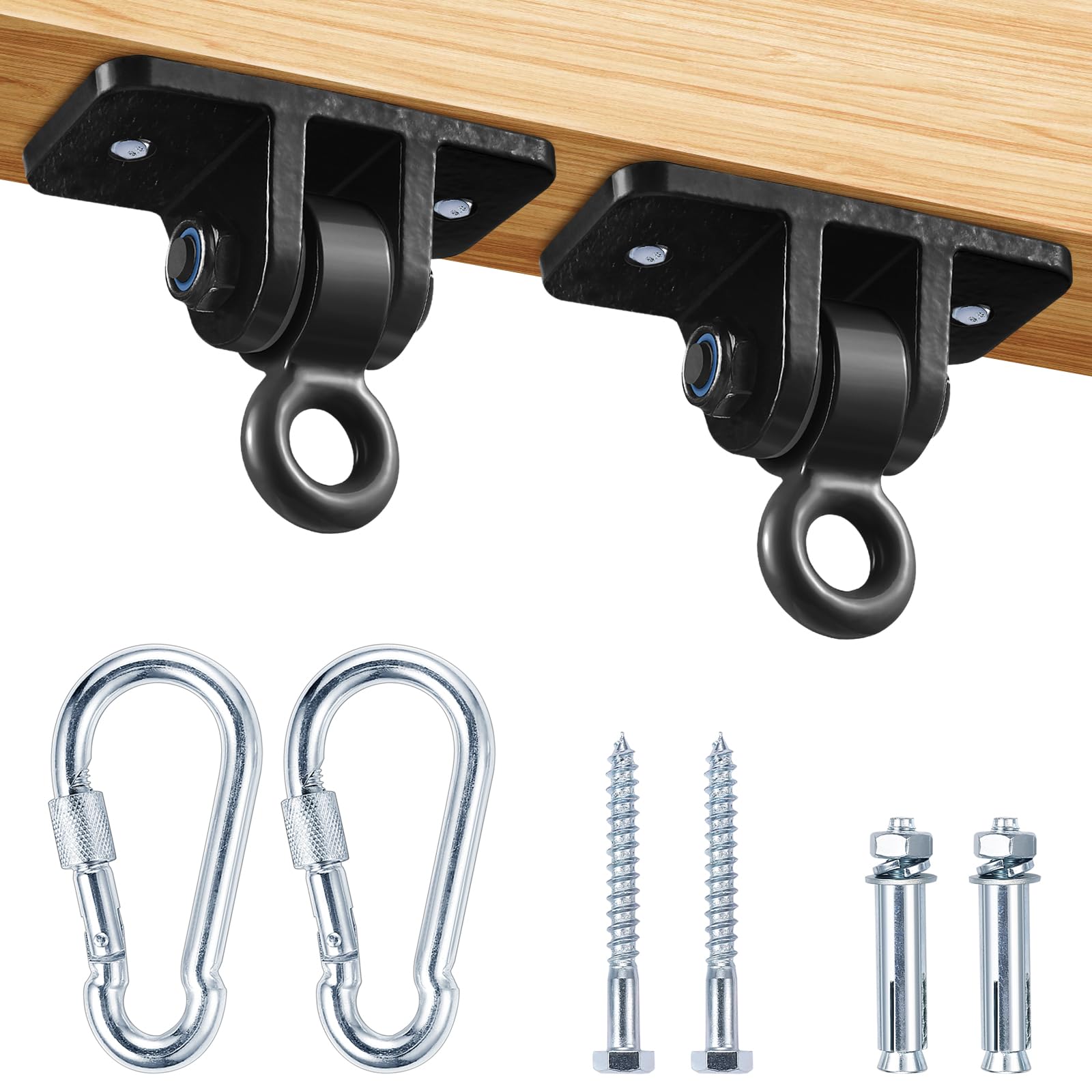 Heavy Duty Swing Hangers for Wooden Swing Sets - 4 Pack Black Metal Hanging Hardware with Snap Hooks - Indoor/Outdoor Playground, Porch, Backyard, Treehouse Use - Weather Resistant & Durable Swing Accessories