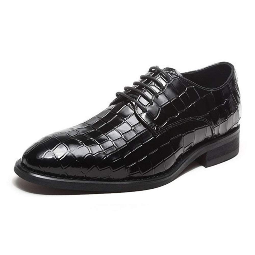 Premium Men's Leather Dress Shoes - Crocodile Embossed Derby Lace Up Formal Shoes with Slip-Resistant Rubber Sole & Block Heel | Perfect for Business, Office, Wedding & Special Occasions