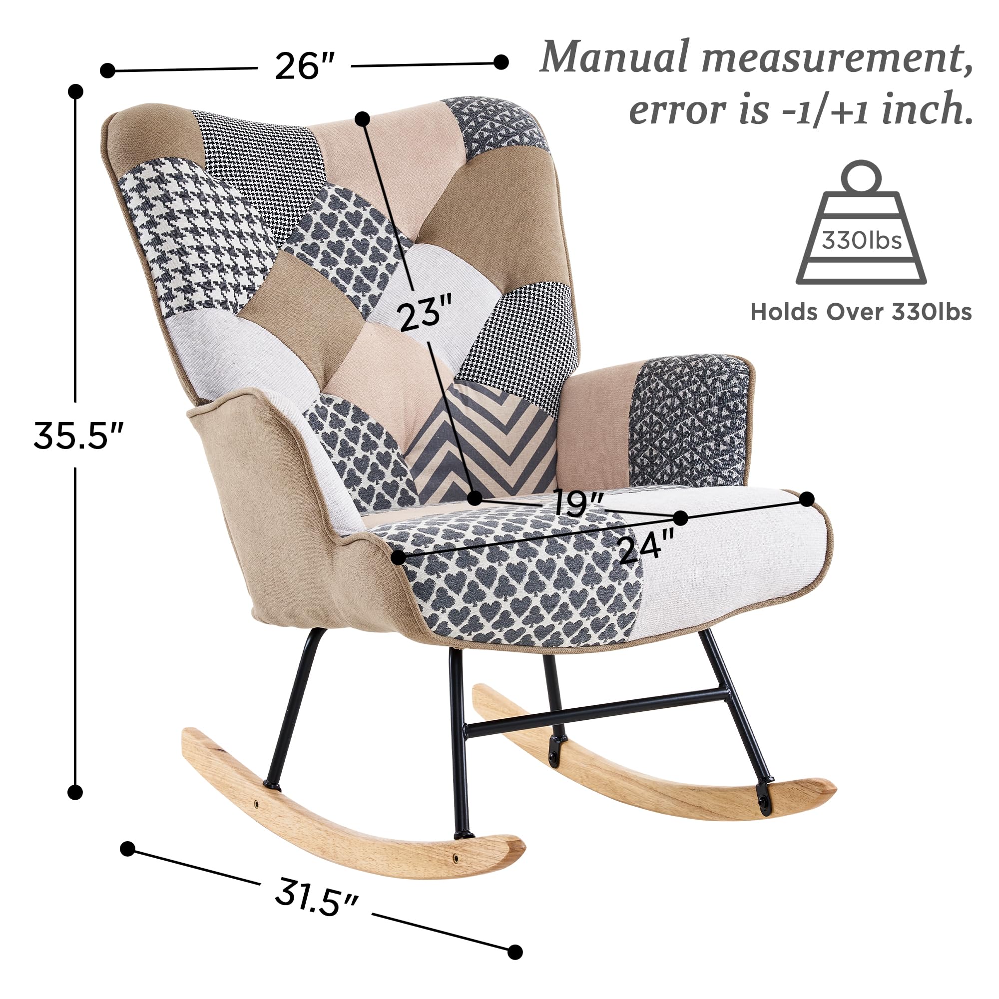 Comfortable High Back Glider Rocking Chair with Wooden Legs - Nursery, Living Room & Bedroom Accent Chair - Perfect for Nursing, Reading & Relaxing (Gray)