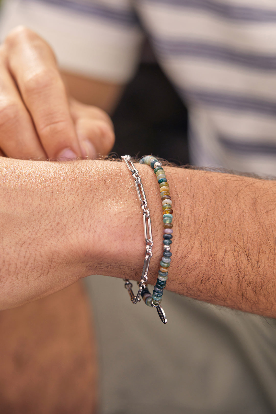 Men's Stretch Disc Bracelet with Natural Gemstones - Adjustable Beaded Bracelet for Yoga, Meditation & Everyday Wear