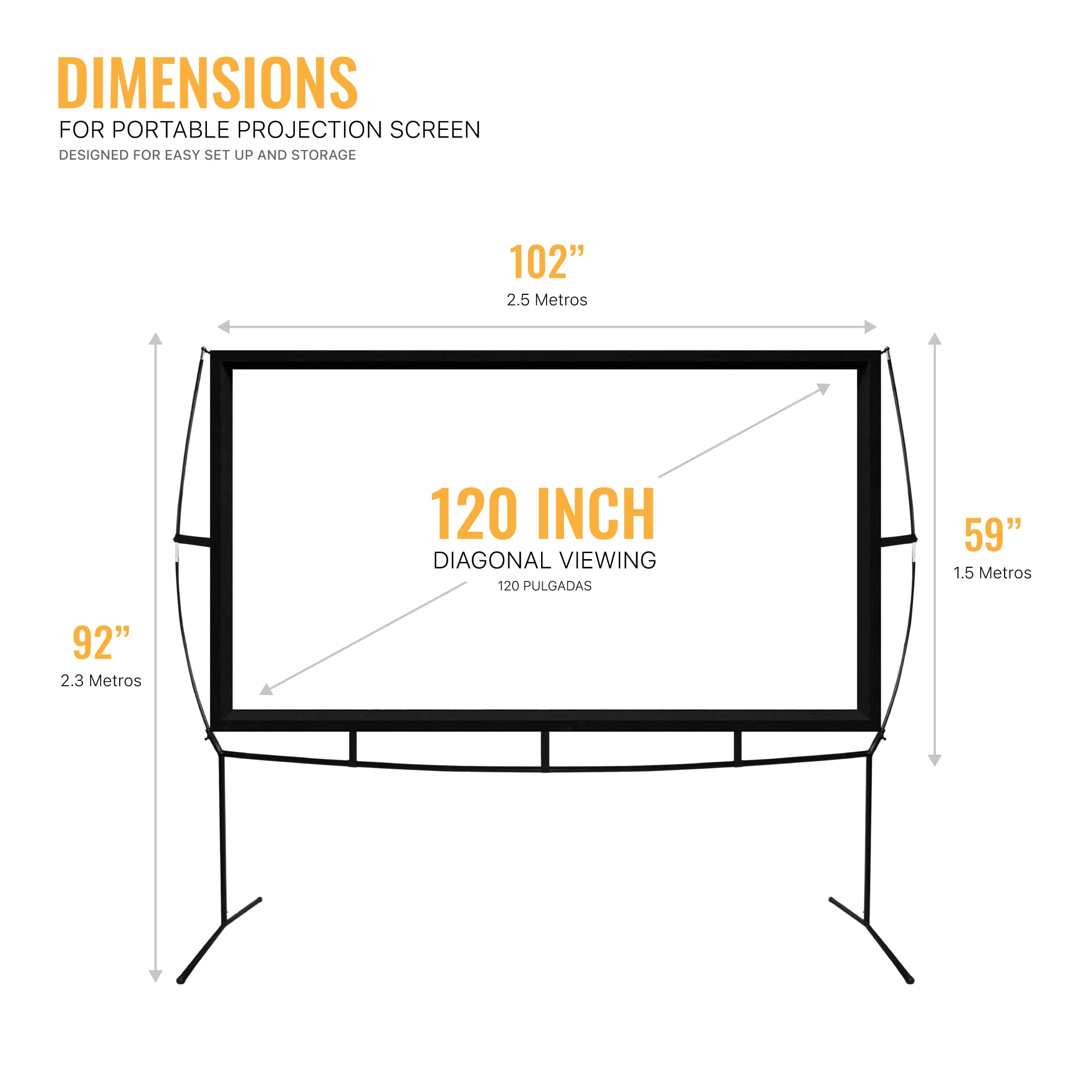 KHOMO GEAR 120 Inch Portable Projector Screen with Stand - Indoor & Outdoor Movie Projection Screen for Home Theater, Backyard Movies, Business Presentations - Front/Rear Projection - Perfect for Family Movie Nights, Outdoor Camping & Office Meetings