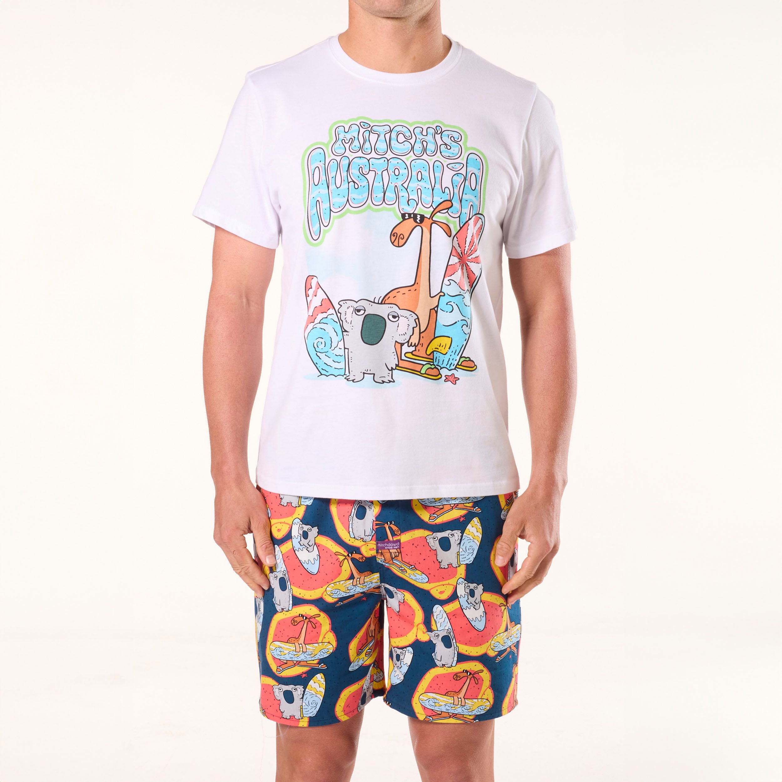 Men's Surfin' Koala & Roo Cotton Pajama Set - Soft & Comfortable Sleepwear for Men - Perfect for Lounging, Sleeping & Relaxing at Home