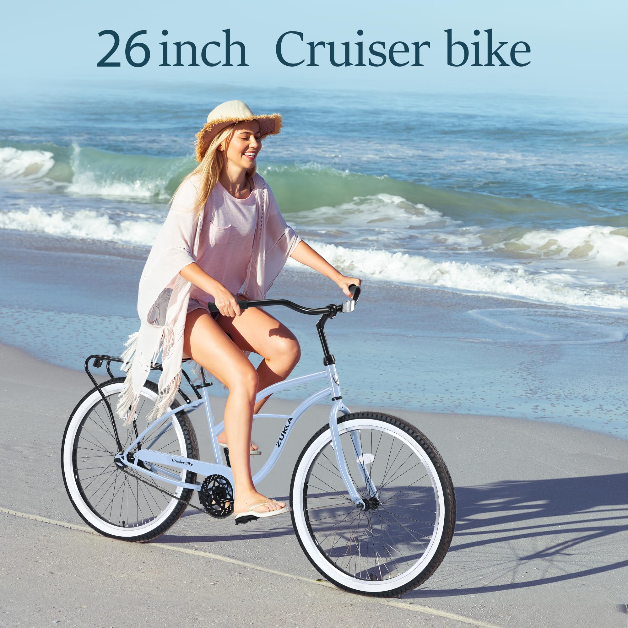 ZUKKA 26 Inch Single Speed Beach Cruiser Bike for Men & Women - Coaster Brake, Comfortable Commuter Bicycle in Multiple Colors - Perfect for Beach Rides, City Commuting & Leisure Cycling