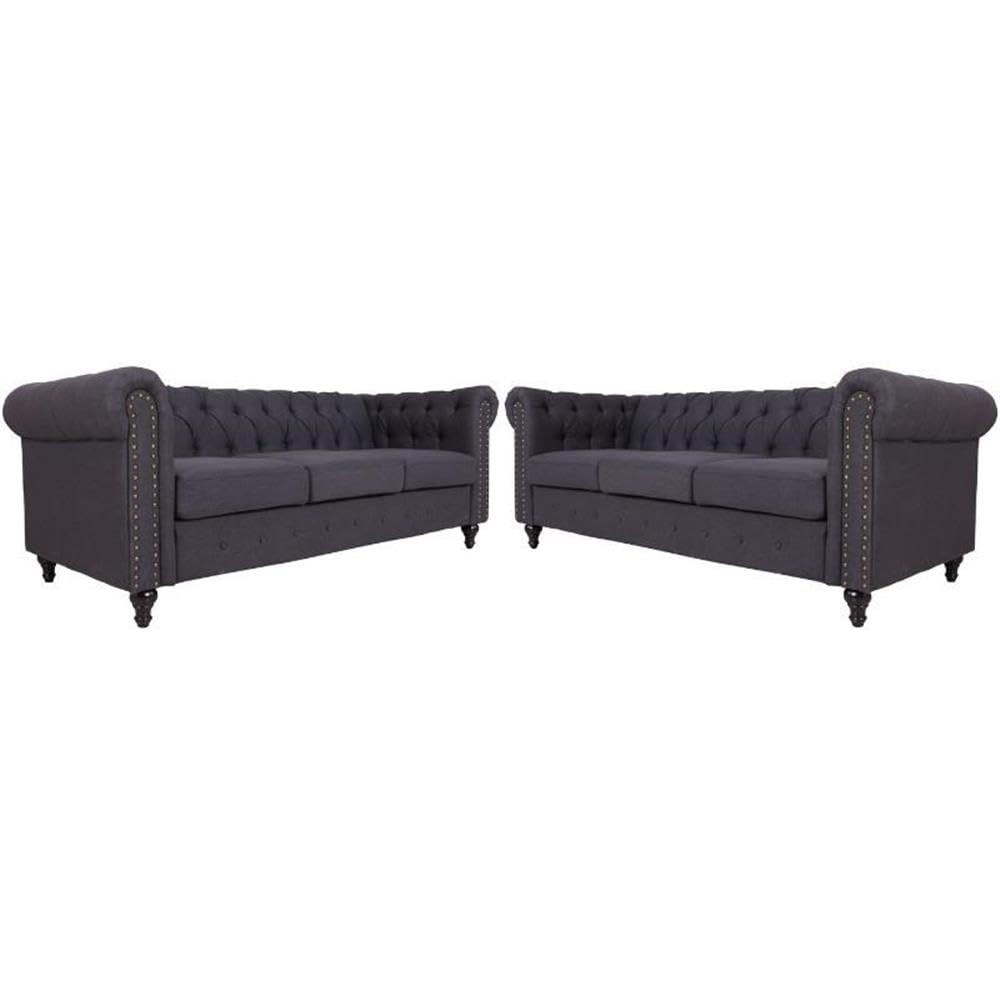 Home Square Living 2-Piece Microfiber Sofa Set in Dark Gray - Perfect for Small Spaces, Apartments & Cozy Living Rooms