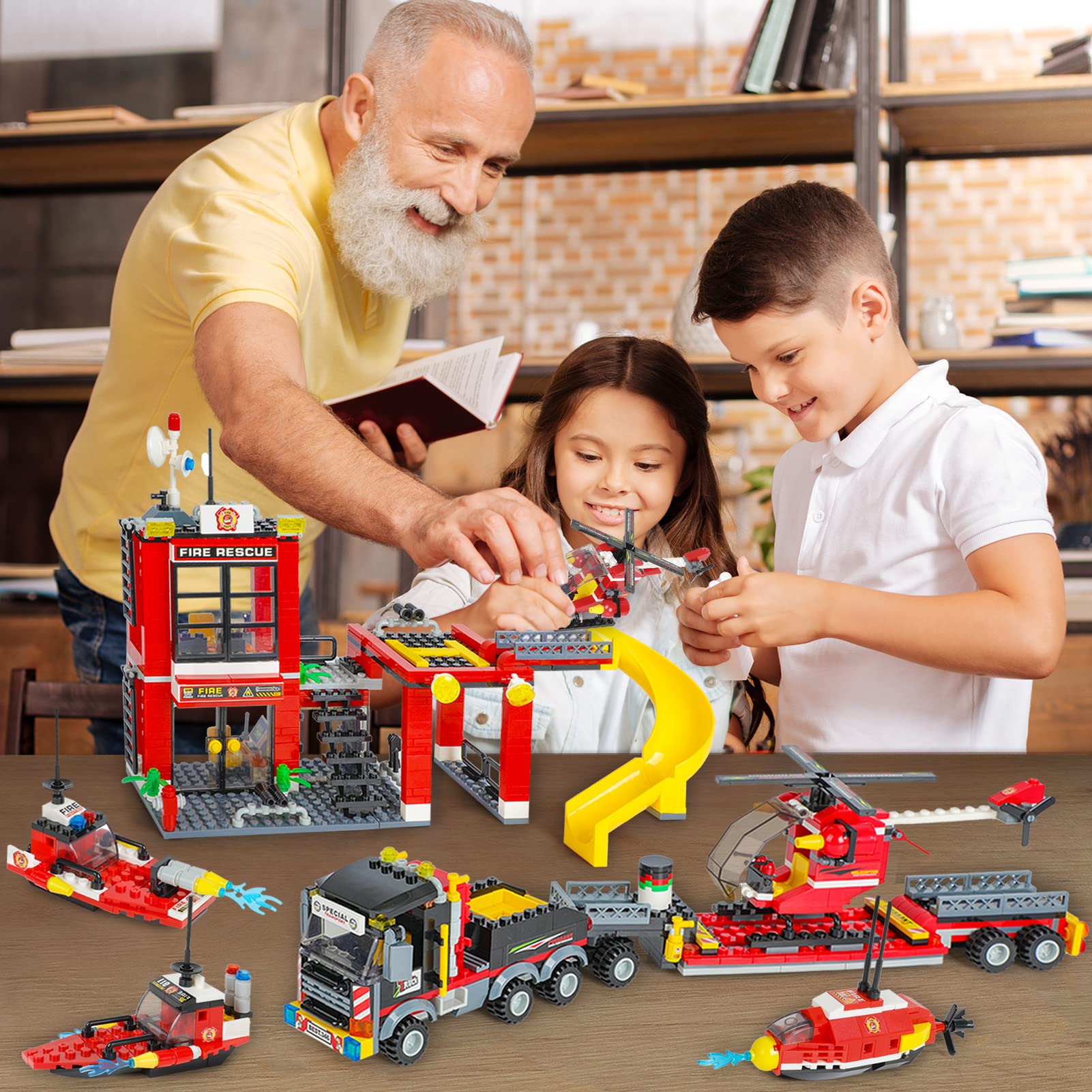 WishaLife City Fire Station Playset with Transport Truck & Helicopter - Pretend Play Toy for Kids Ages 6+ | Firefighter Role Play, Birthday Gift, Educational STEM Learning Activity