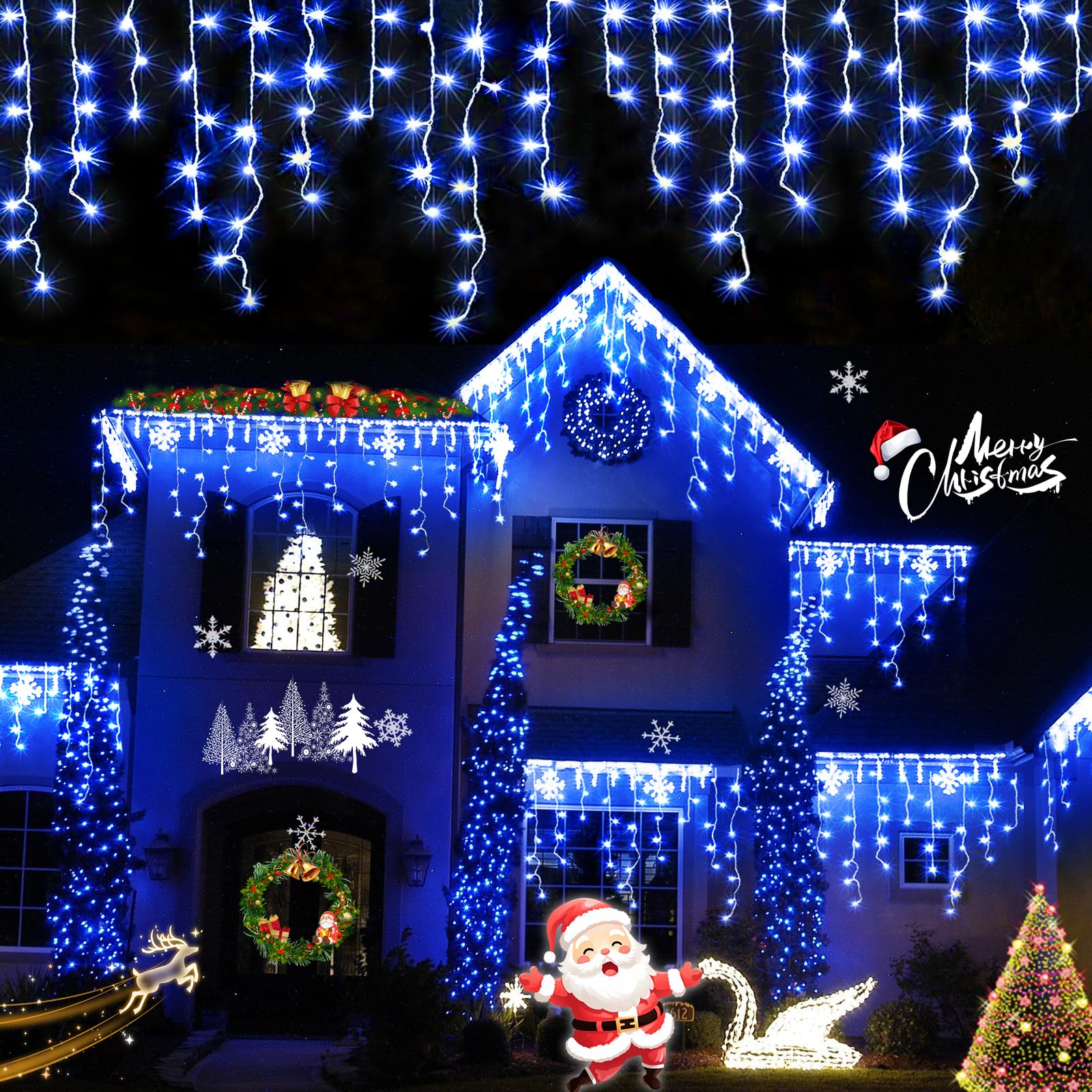 YEGUO 400 LED Blue Icicle Lights - 33ft Waterproof Outdoor Christmas String Lights for Holiday Decor