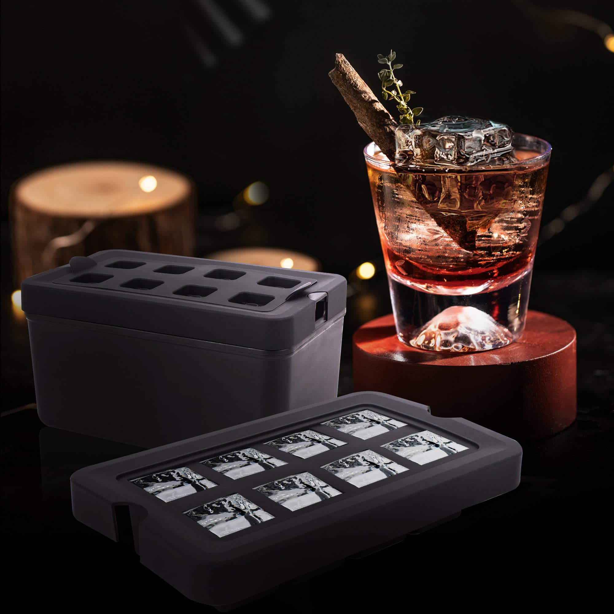 Premium Clear Ice Cube Maker Tray - 8-Cavity Silicone Mold for Crystal Clear Ice Cubes | Perfect for Whiskey, Cocktails & Cold Drinks | Home Bar & Party Essential