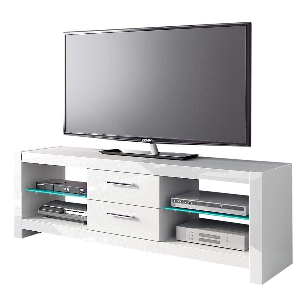 MaximaHouse Aurora TV Stand for 55-75 Inch TVs - Modern White Entertainment Center with Storage Shelves & Cable Management - Perfect for Living Room, Bedroom, or Home Theater Setup