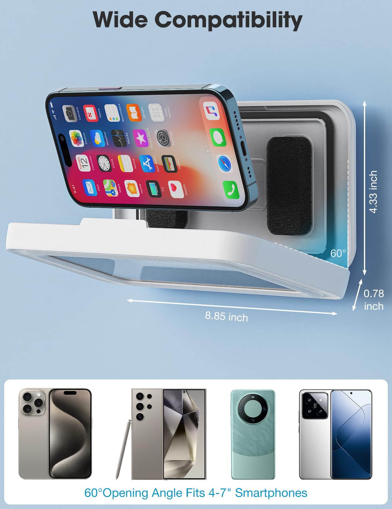 KUNSLUCK Waterproof Shower Phone Holder with 480° Rotation - Universal Wall Mount Stand for iPhone & Android (4-7 Inch) - Bathroom, Mirror, Bathtub & Kitchen Use - Crystal Clear Sound Quality