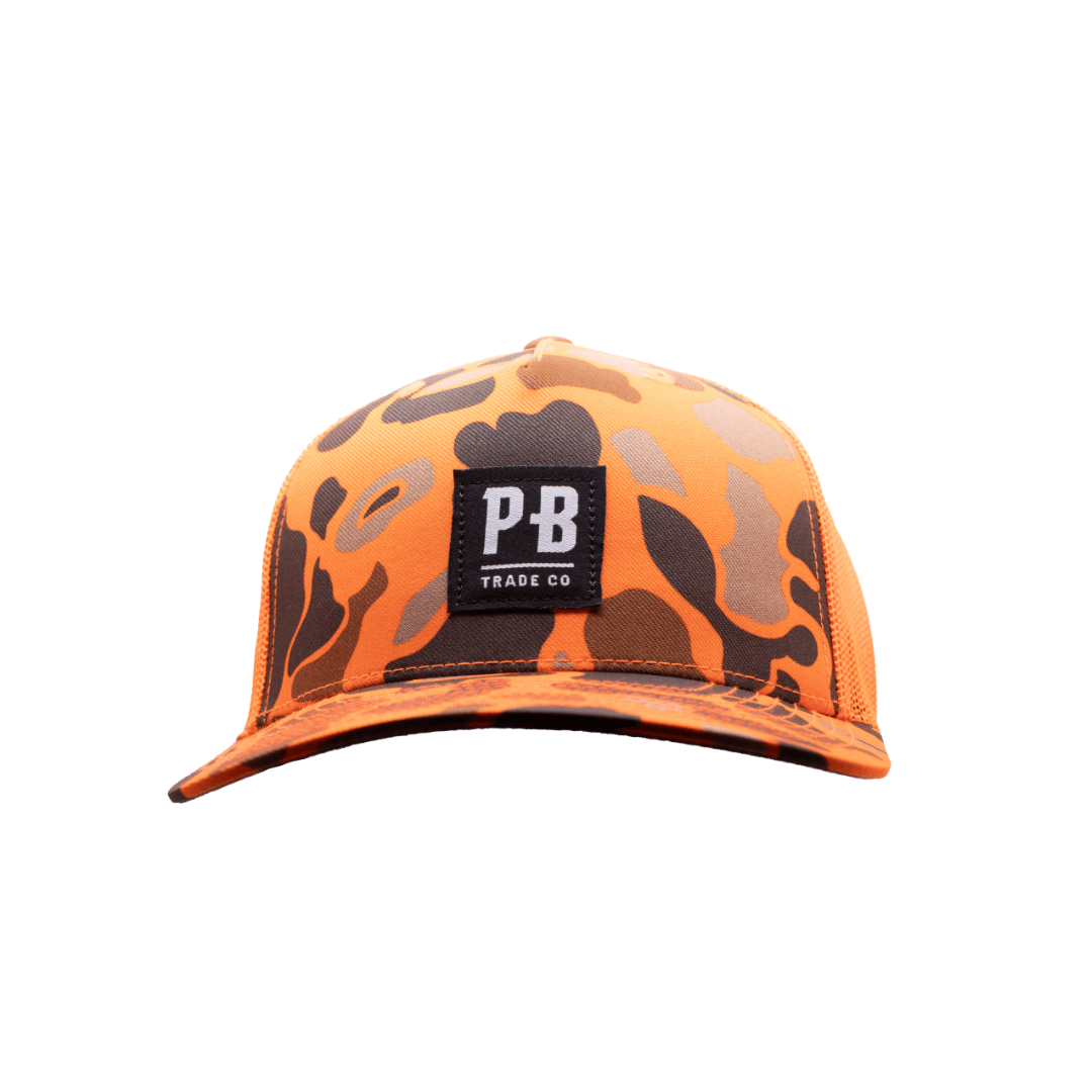 PB Stadium Snapback Hat - Blaze & Camo Design - Adjustable Baseball Cap for Men & Women - Perfect for Sports Games, Concerts and Streetwear Fashion
