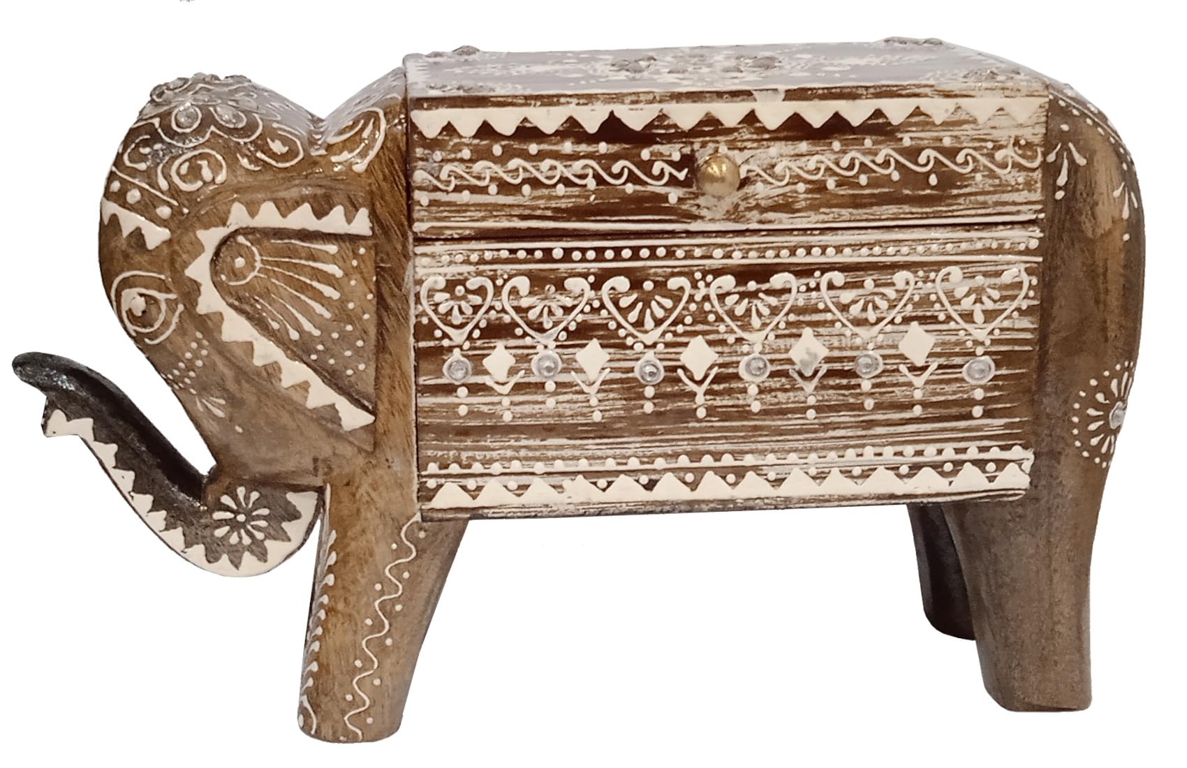 Purpledip Hand-Painted Majestic Elephant Wooden Box with Lid - Unique Artistic Home Decor for Jewelry, Gifts & Collectibles