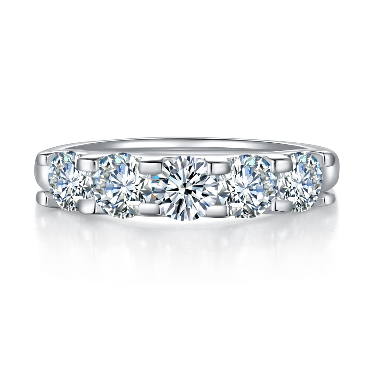 TOPFOOK 1.5 Carat Moissanite Engagement Ring for Women - 925 Sterling Silver 5-Stone 4MM D Color VVS Lab-Created Diamond Promise Ring | Perfect for Proposals, Anniversaries & Special Occasions