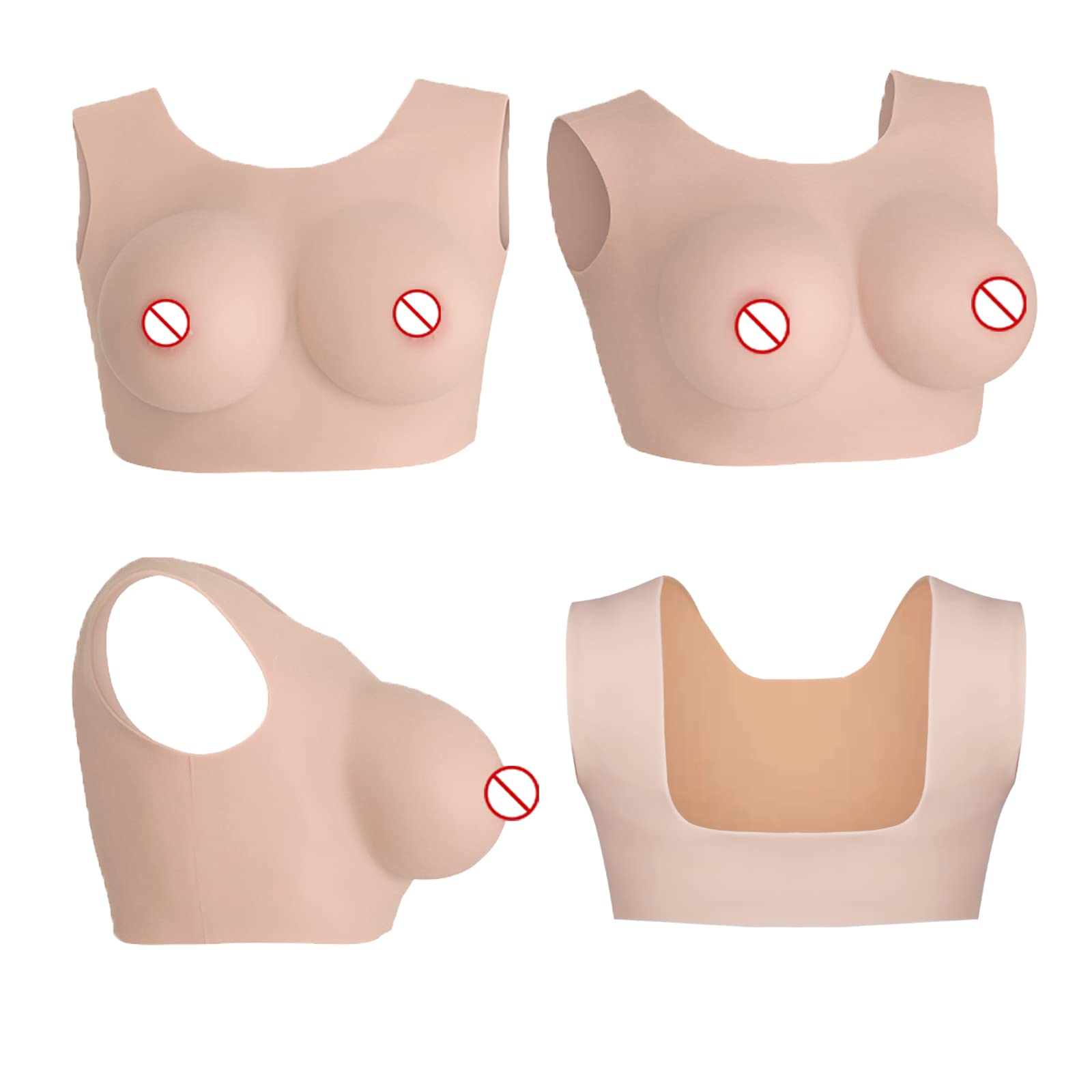 Realistic Silicone Breast Forms for Crossdressers & Transgender - Hollow Back Breastplates with Round Collar - Perfect for Drag Queen Cosplay, Halloween Costumes & Gender Affirmation