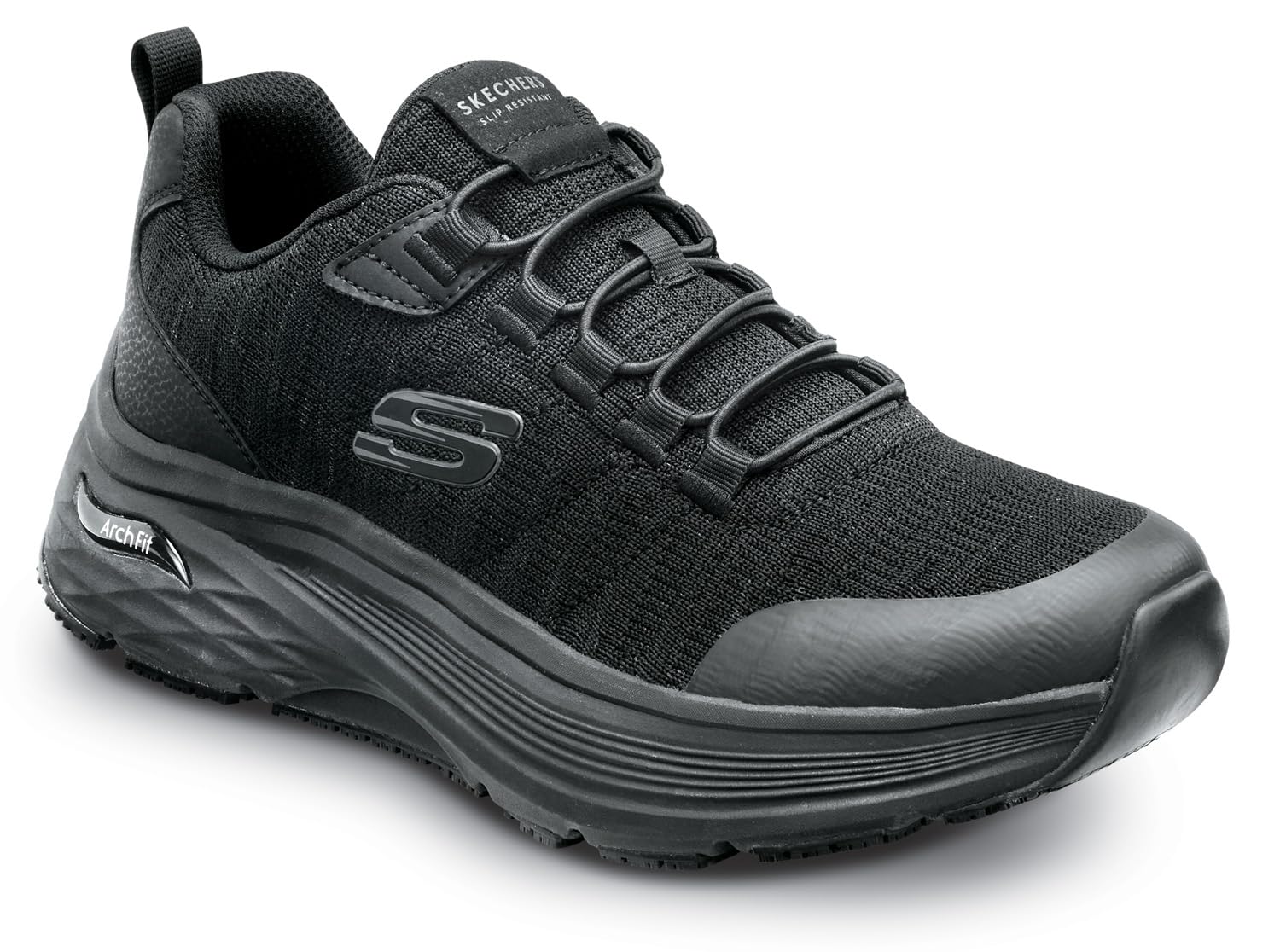 Skechers Work Leo Arch Fit Men's Black Soft Toe Slip Resistant Work Shoes - EH Safety Certified Low Athletic Shoes for Construction, Warehouse & Restaurant Workers