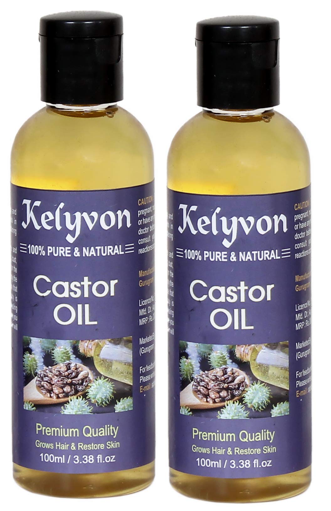 Kelyvon 100% Pure Cold Pressed Castor Oil for Hair Growth, Skin Care & Nail Strength - Natural, Chemical-Free, 6.76 fl oz - Perfect for Nighttime Hair Treatments & DIY Beauty Recipes