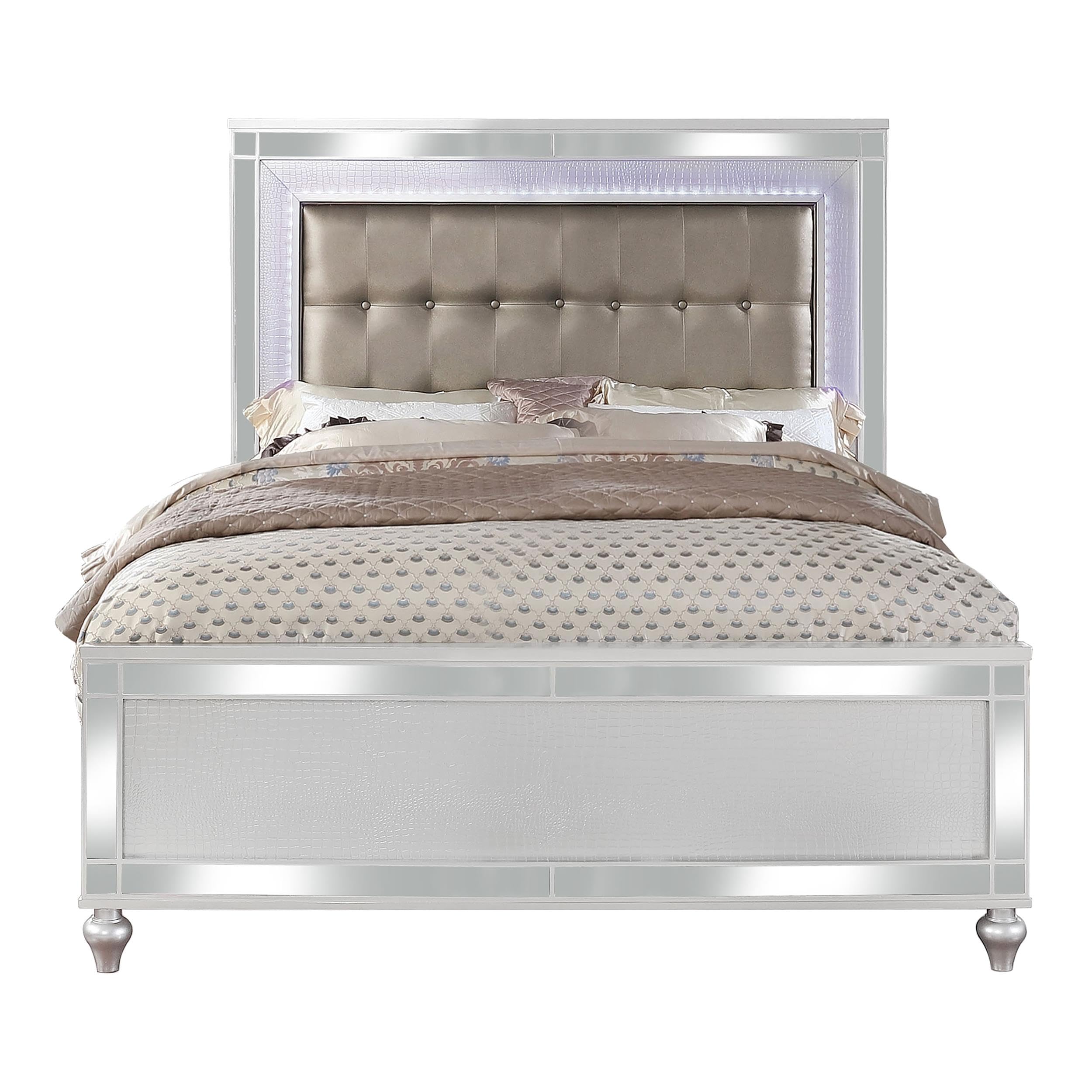 Furniture of America Xulu Contemporary Wood California King Bed with LED Lights in White - Modern Bedroom Furniture for Luxurious Home Decor