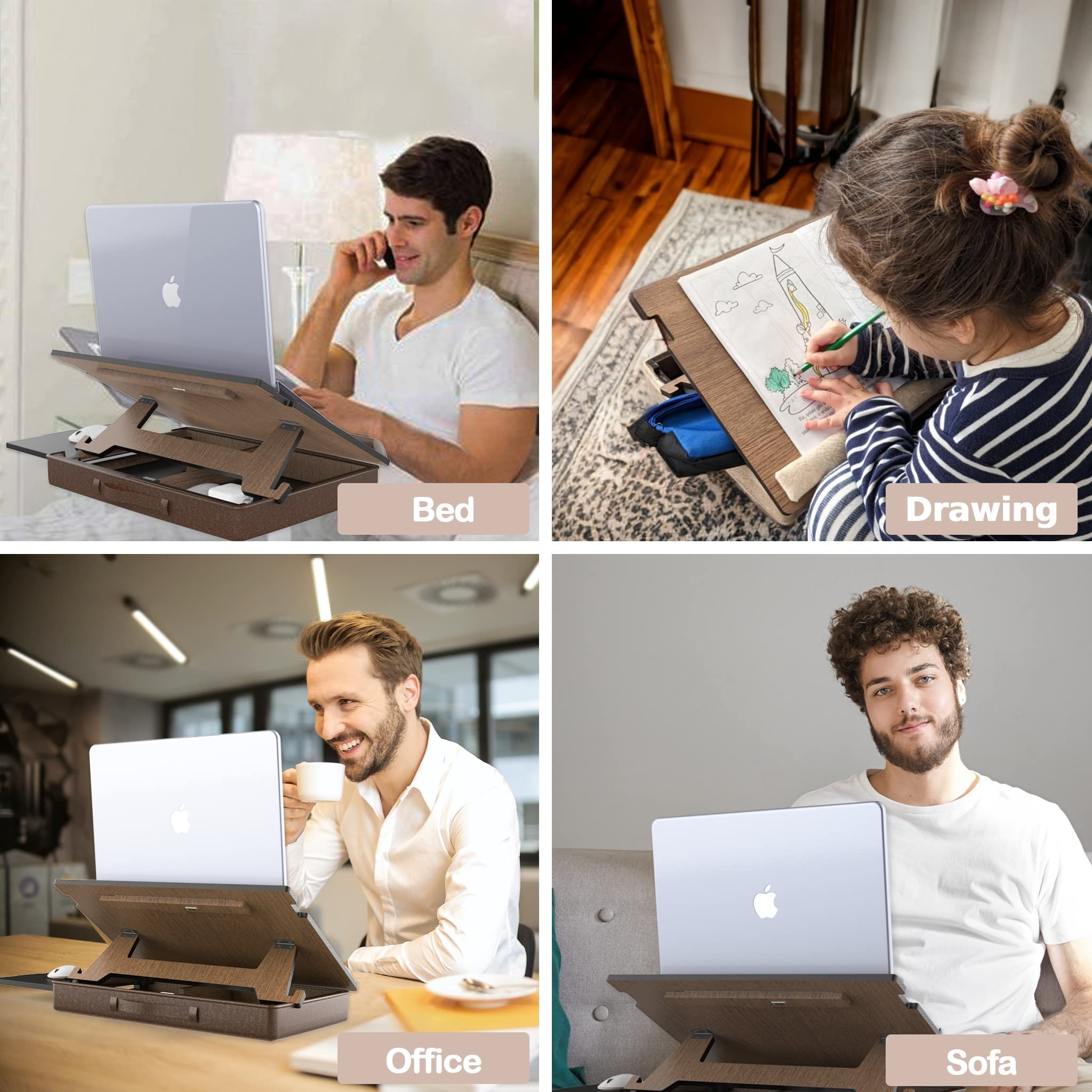 Ergonomic Lap Desk for Laptop - Portable Bed Tray with Soft Pillow & Storage Compartment - Perfect for Working from Home, College Students & Remote Work - Ideal for Bed, Couch, Office & Travel Use