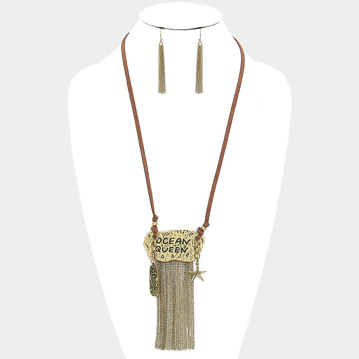 Ocean Queen Starfish & Mermaid Charm Metal Chain Fringe Necklace - Boho Beach Jewelry for Women - Perfect for Summer Vacations, Beach Parties and Mermaid-Themed Events