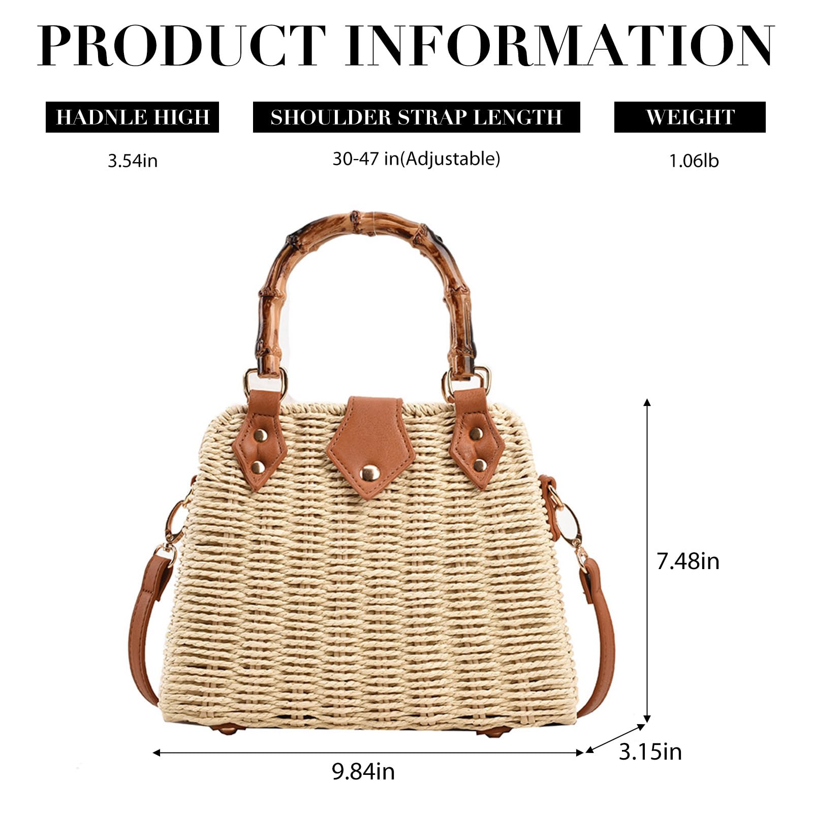 Trendy Straw Tote Bag for Women - Summer Woven Crossbody Wicker Purse with Bamboo Handle | Beach, Picnic & Shopping Accessory