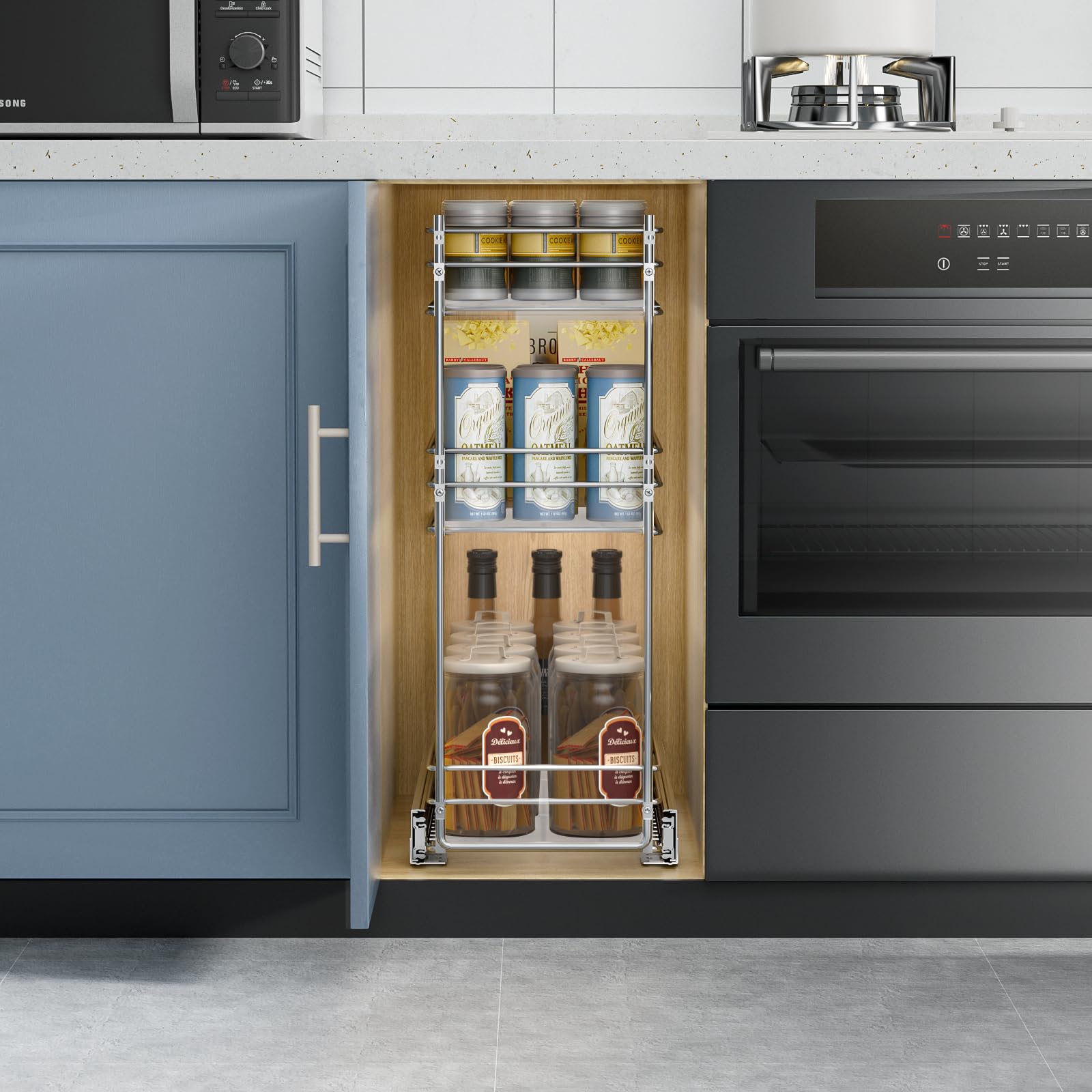 ROOMTEC 3-Tier Pull Out Spice Rack for Narrow Cabinets (6