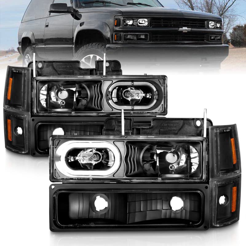 ANZO 111507 Crystal Headlights for 88-98 Chevrolet C1500 - Black Housing with LED Signal & Side Marker Lights | Durable Replacement for Improved Night Visibility | Perfect for Off-Roading & Truck Upgrades