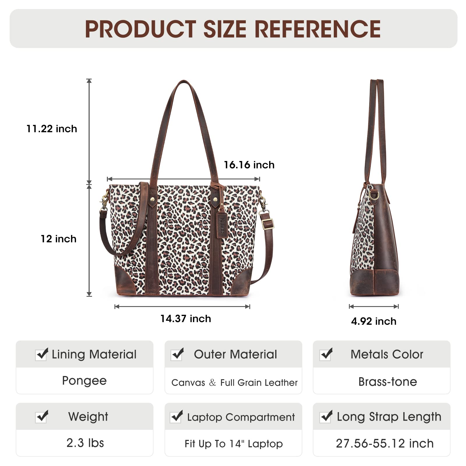 Kattee Leather Tote Bag for Women - Large Work Shoulder Purse for Office & Travel